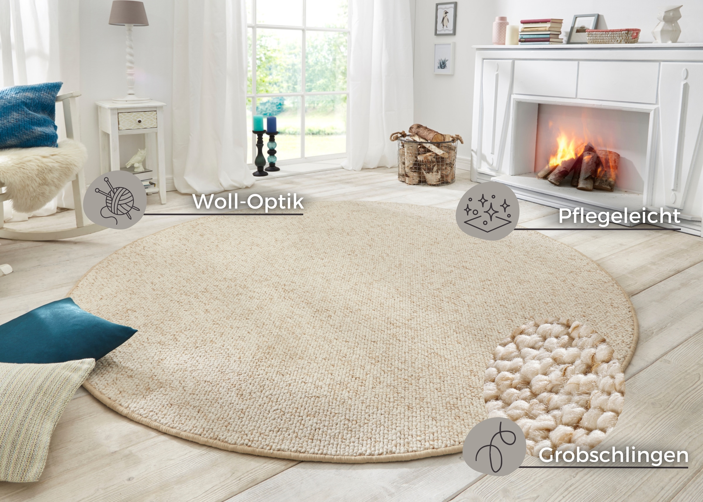 HANSE Home Tapis »Wolly 2« Rond 12 mm Höhe Flachgewebe, Skandi, Woll-Optik, Esszimmer, Wohnzimmer, Flur