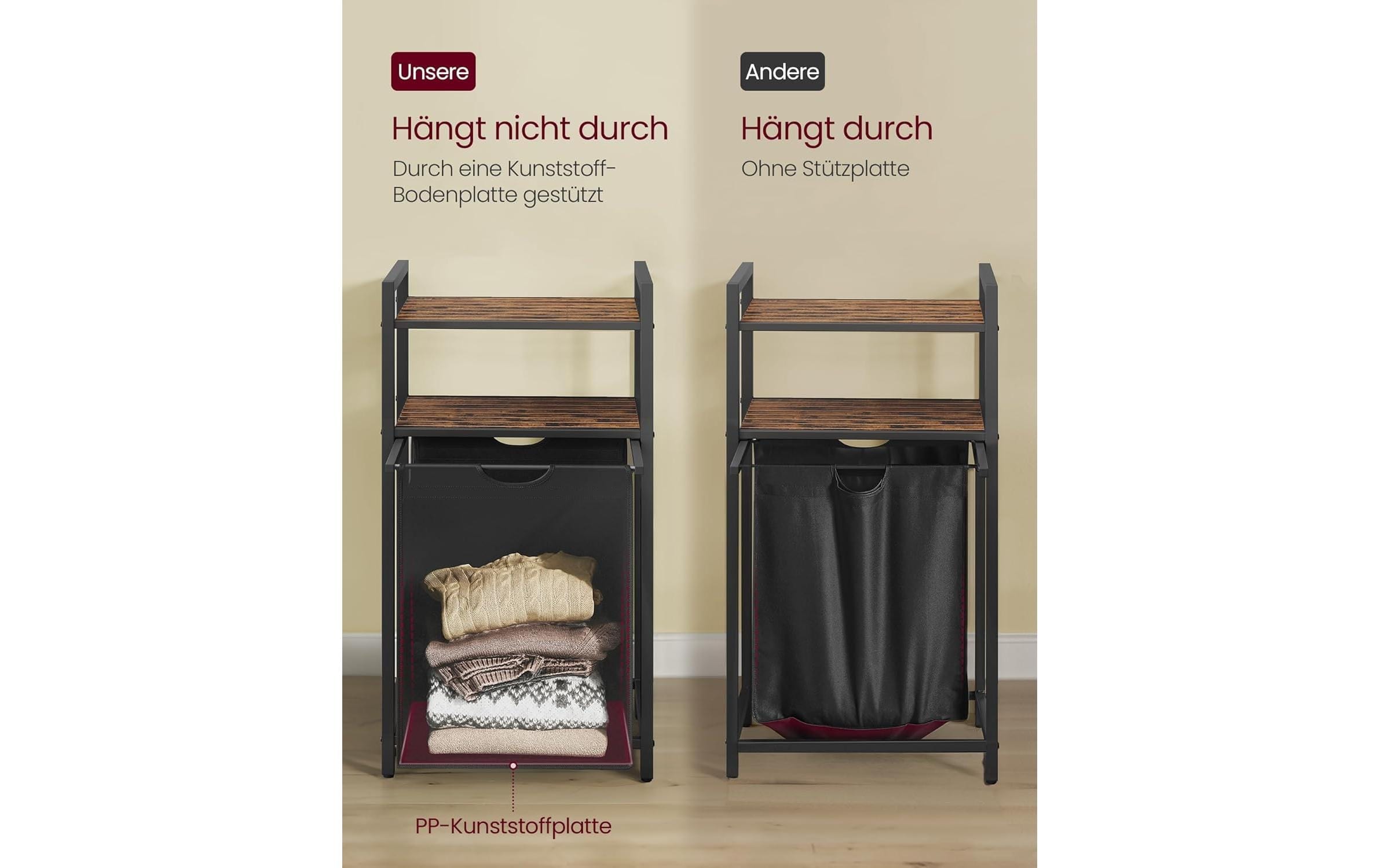 VASAGLE Wäschekorb »mit 2 Regalen 65 l«