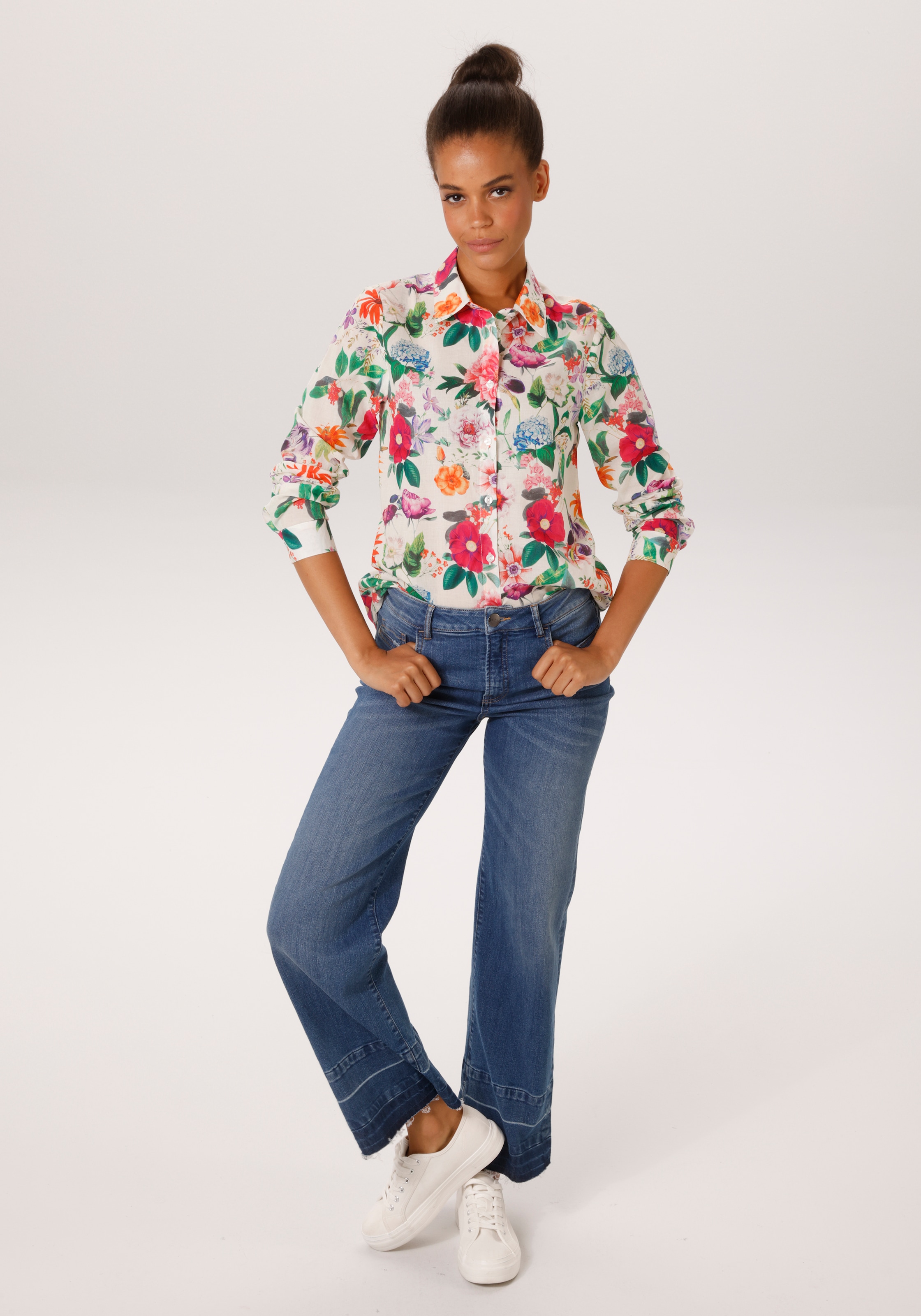Aniston CASUAL Blouse chemise mit farbenfrohen Blumendruck - jedes Teil ein Unikat - NEUE KOLLEKTION
