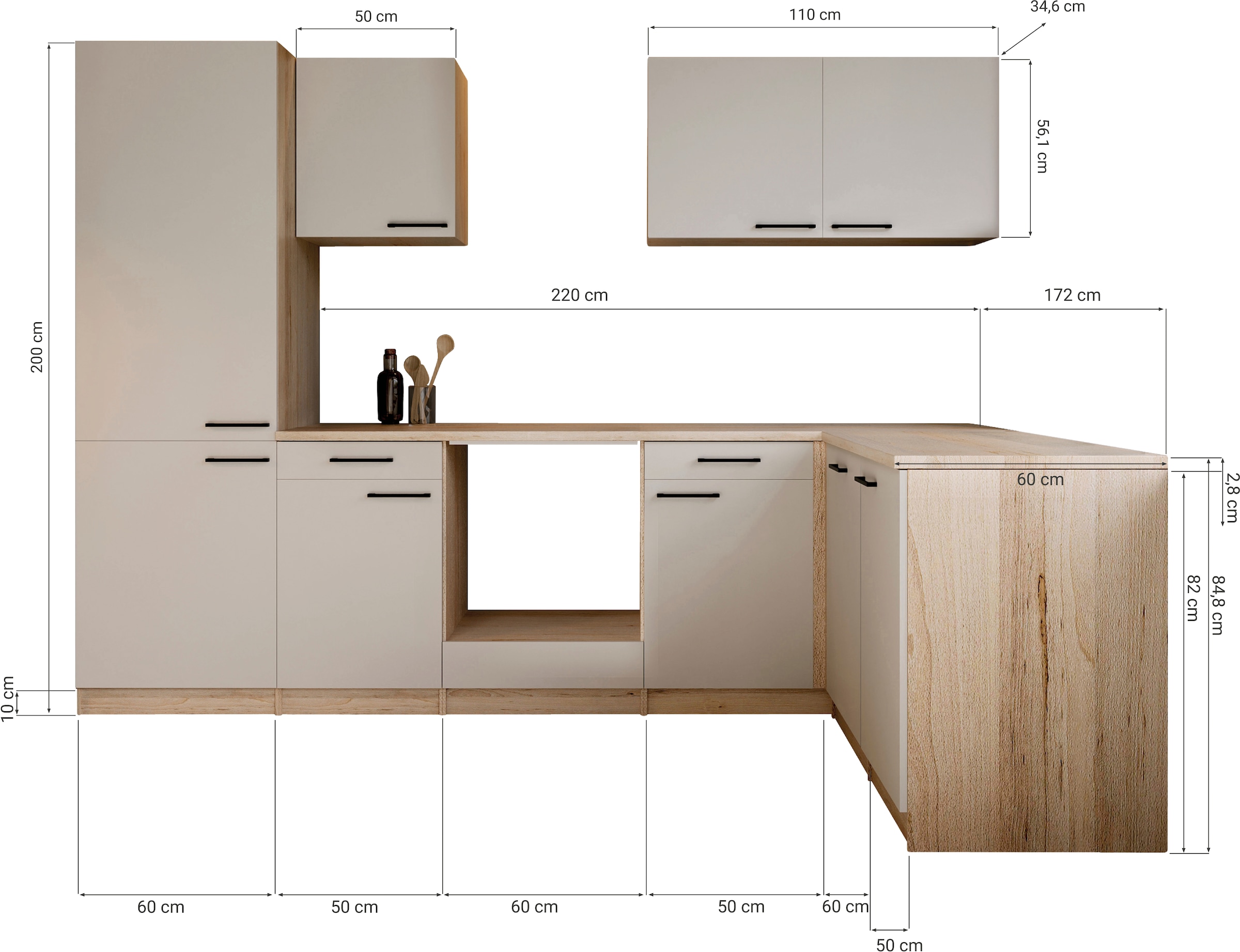 RESPEKTA Cuisine d'angle »Merle« zerlegt, wahlweise mit E-Geräten, Soft Close Funktion, Breite 280 cm