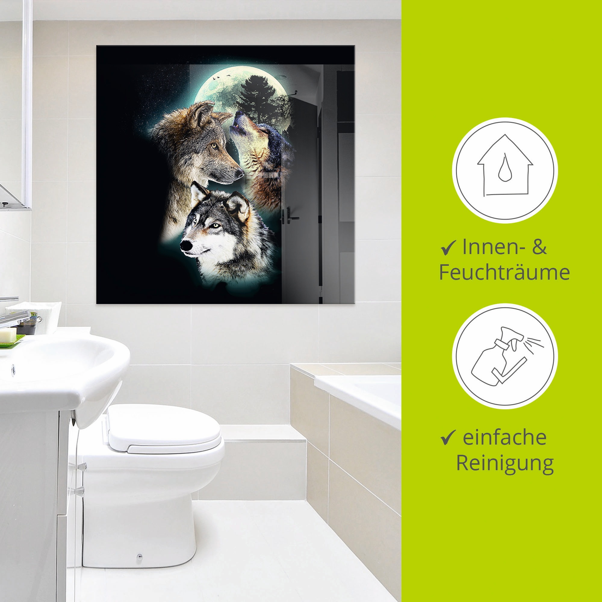 Artland Glasbild »Phantasie Wolf Wölfe mit Mond« Wildtiere 1 Stk. tlg. in verschiedenen Grössen