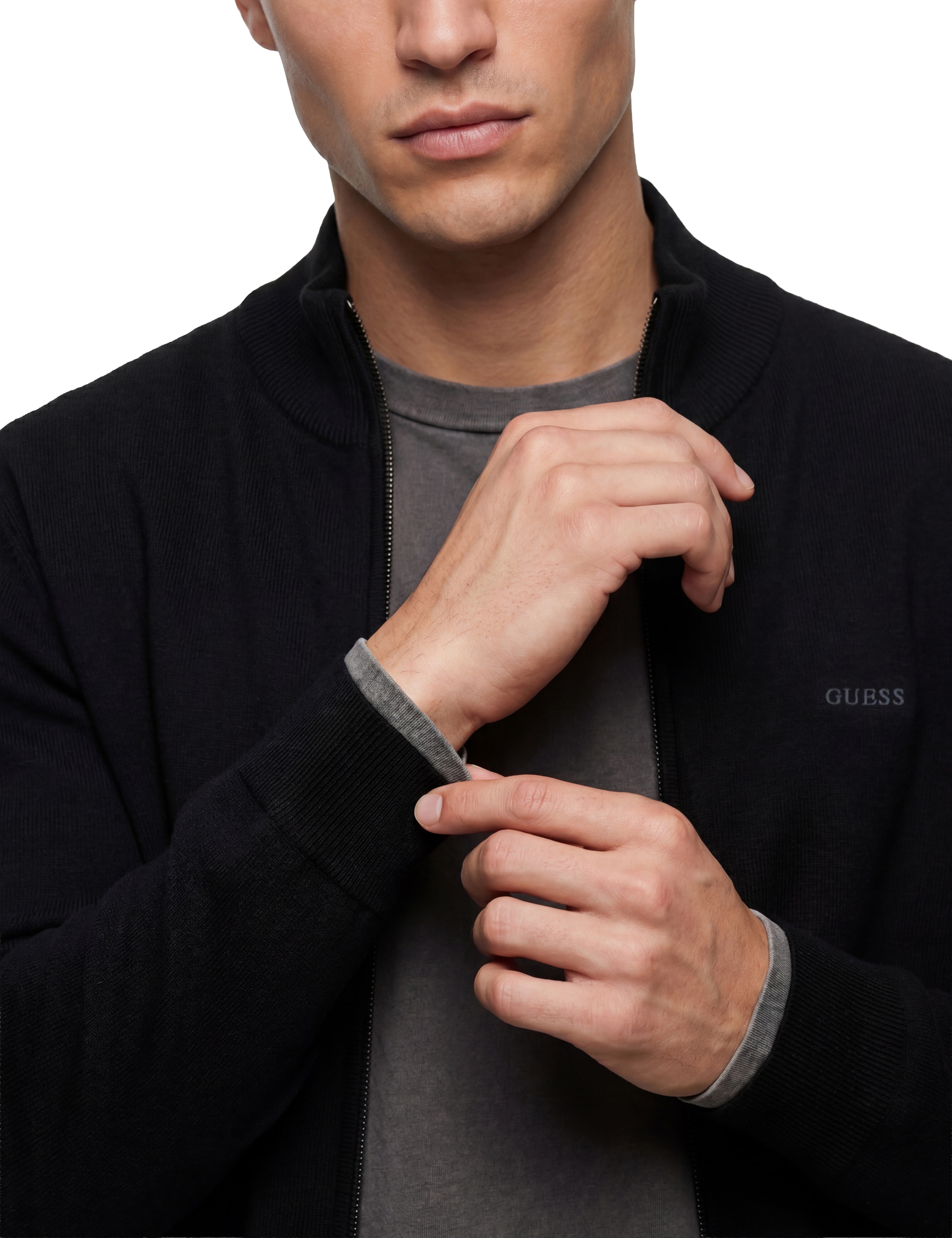 Guess Veste en tricot »MAGNUS« mit Woll- und Seiden-Anteil, Stehkragen, Regular Fit