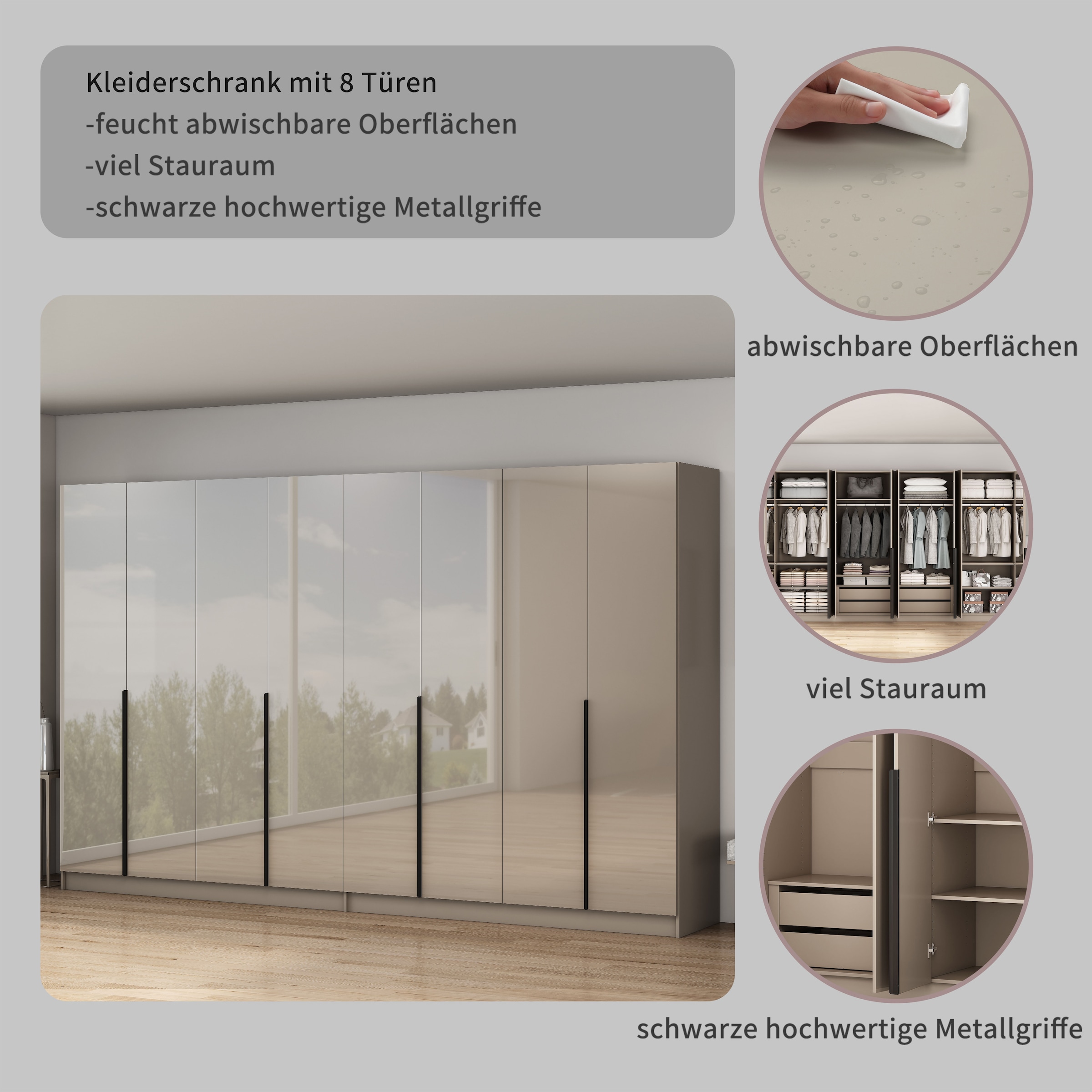GOODproduct Kleiderschrank »Annor Schlafzimmerschrank Breite 323 cm hochglanz Schrank Garderobe« Drehtürenschrank mit perfekter Innenausstattung - elegante Türgriffe