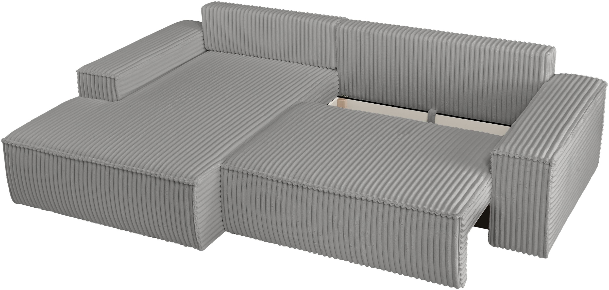 GOODproduct Ecksofa »FINNLEY, L-Form 257 cm, Schlafsofa« mit Bettkasten, in Bouclé, Struktur fein und Mega Cord
