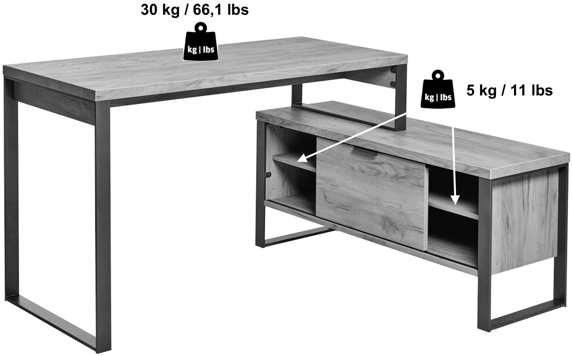 Jahnke Bureau d'angle »LOOP« montable dans les deux sens