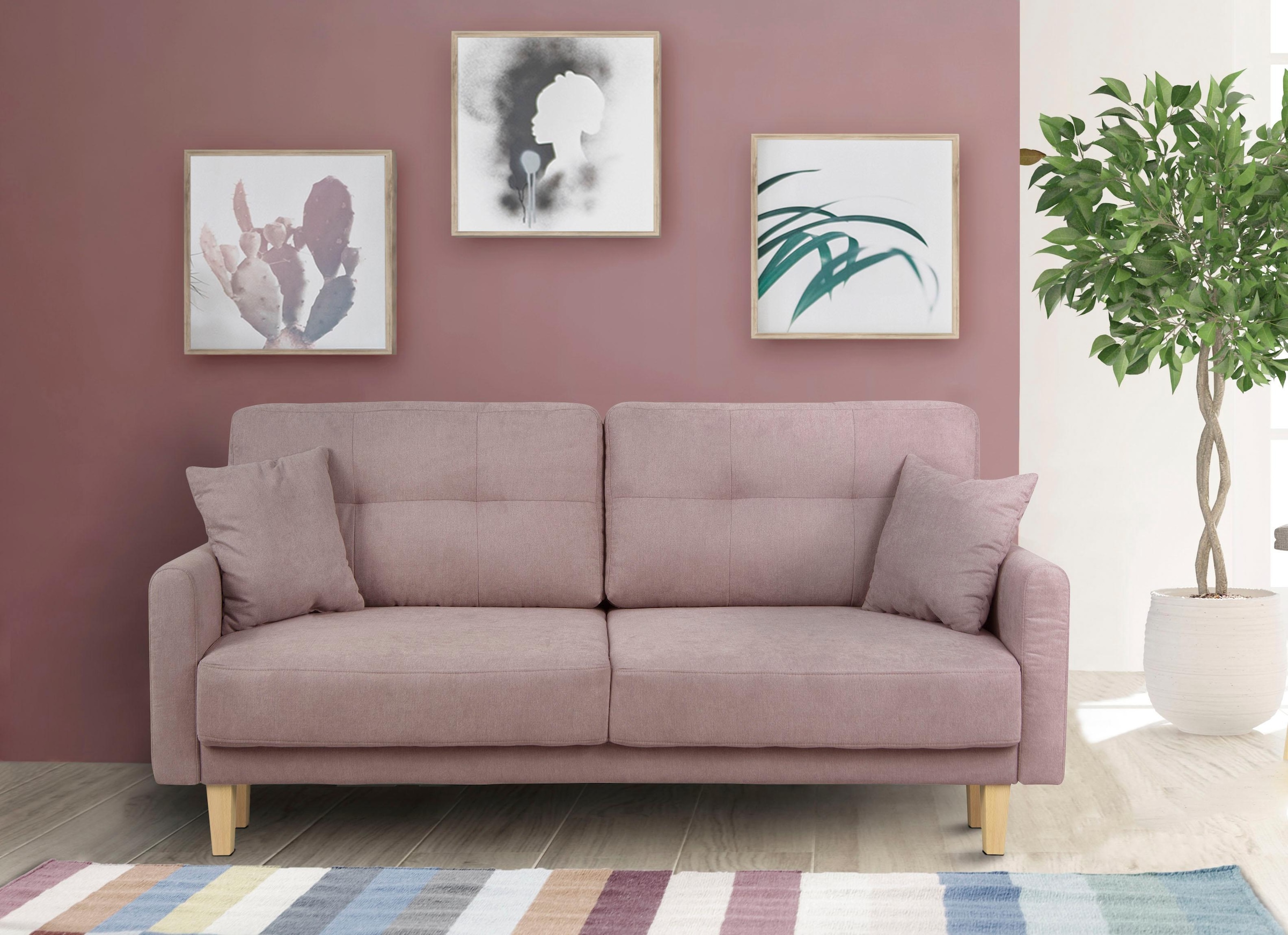 Home affaire 2-Sitzer »TRIPLO mit Wellenunterfederung, Masse B/T/H: 165/100/89 cm« Sofa mit Steppung im Rückenbereich, incl. Rückenkissen und Zierkissen