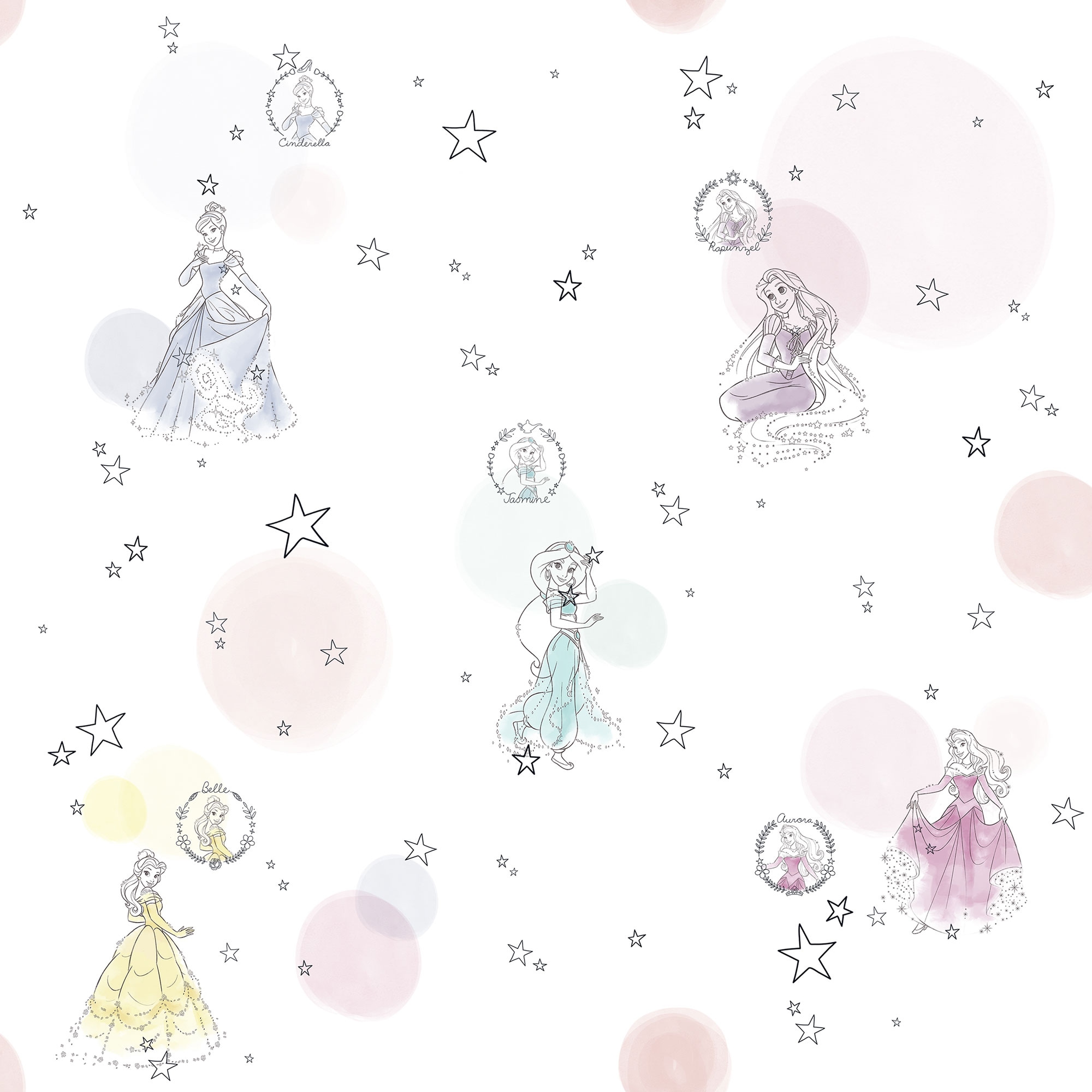 Komar Papier peint intissé »Princess Pretty Pastel« imprimé lisse rouleau de 53 x 1005 cm
