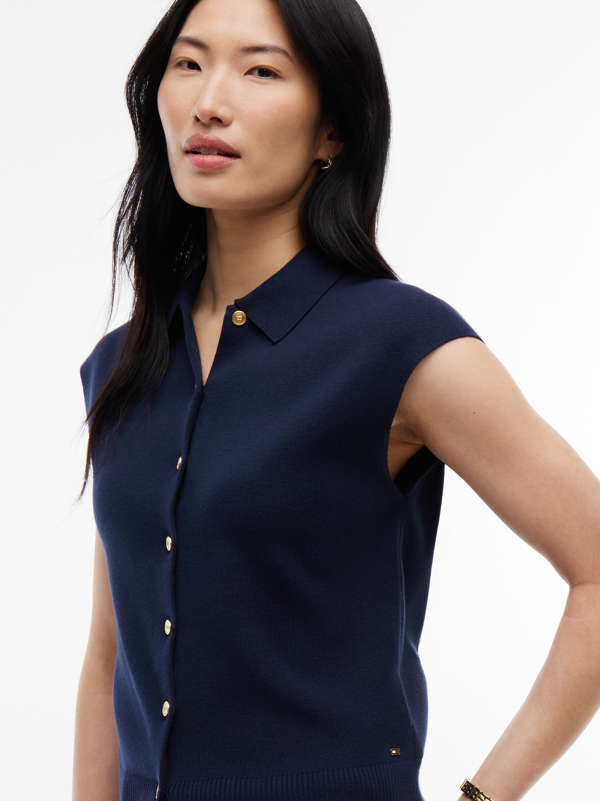 Tommy Hilfiger Gilet tricoté »COTTON FULL NEEDLE POLO VEST« mélange de coton