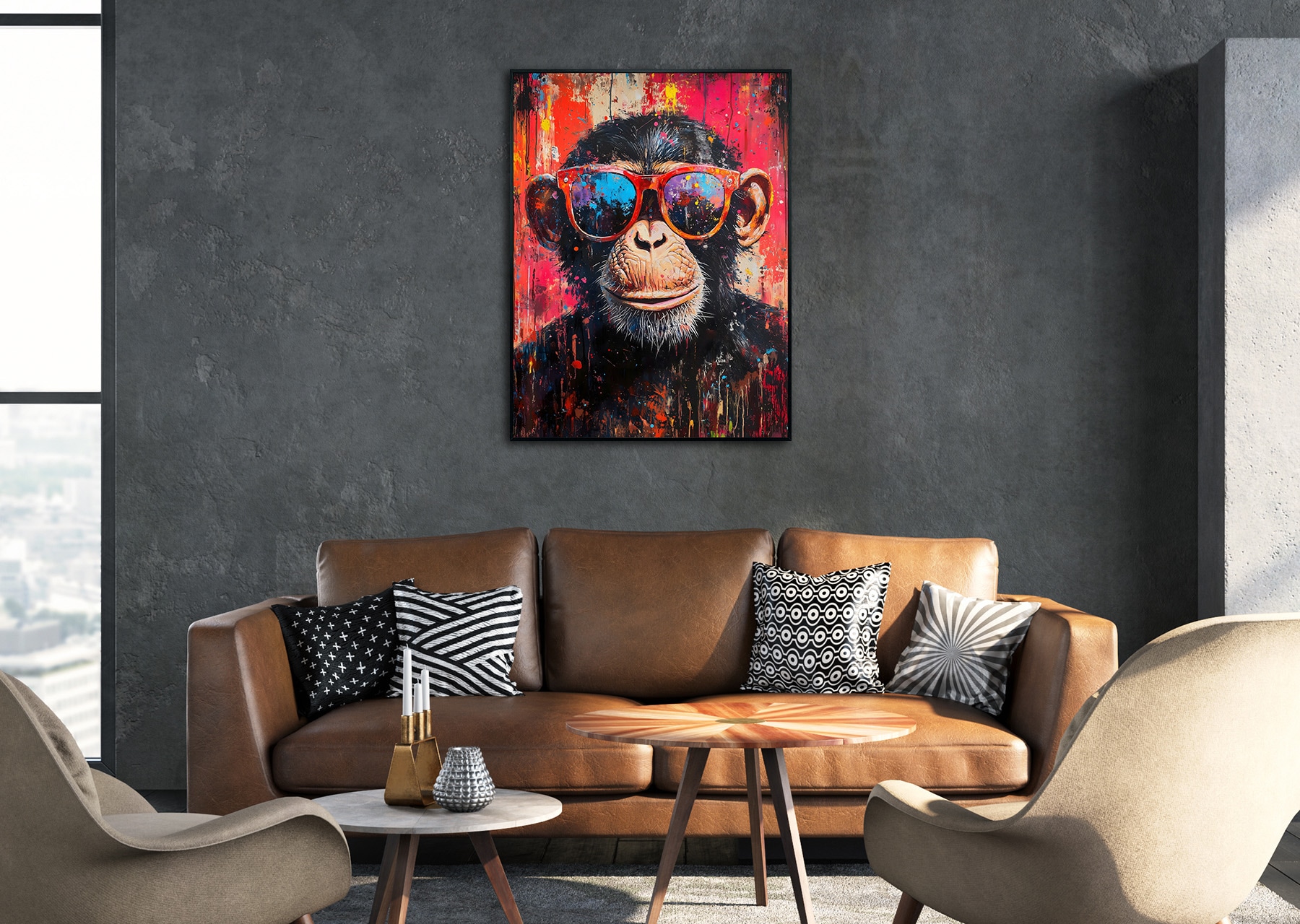 Bönninghoff Peinture à l'huile »handarbeit gerahmt SCHIMPANSE 60x90 cm – Wandbild Pop Art« Images de singes | Pop Art | Singes 1 cuis tlg. fabriqué à la main, chaque image est unique, cadre à joint creux