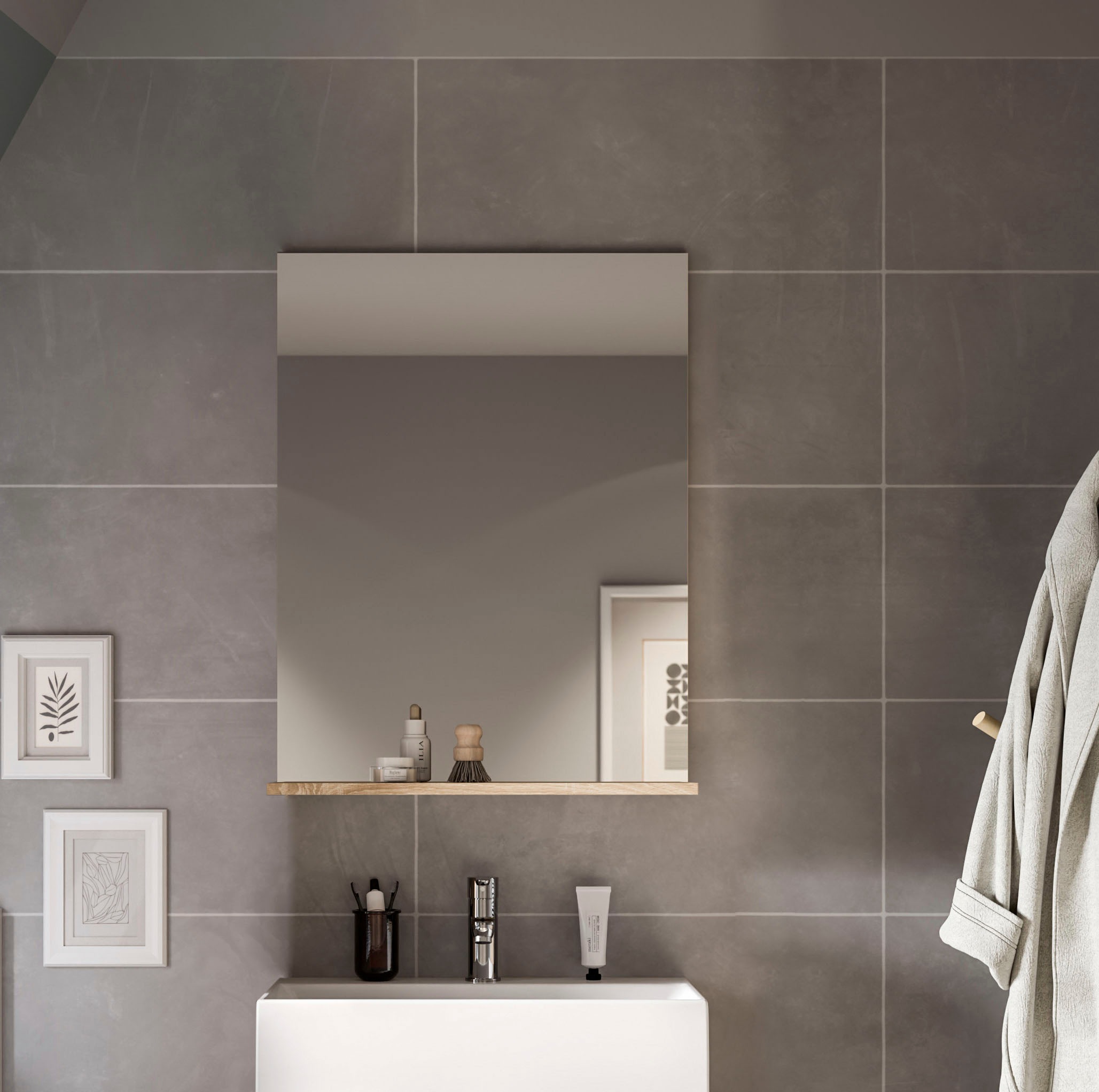 welltime Miroir de salle de bain »SIENA, Breite 60cm, 1 Ablageboden, hochwertiges Spiegelglas« disponible en plusieurs couleurs, meubles de salle de bain, miroir, salle de bain