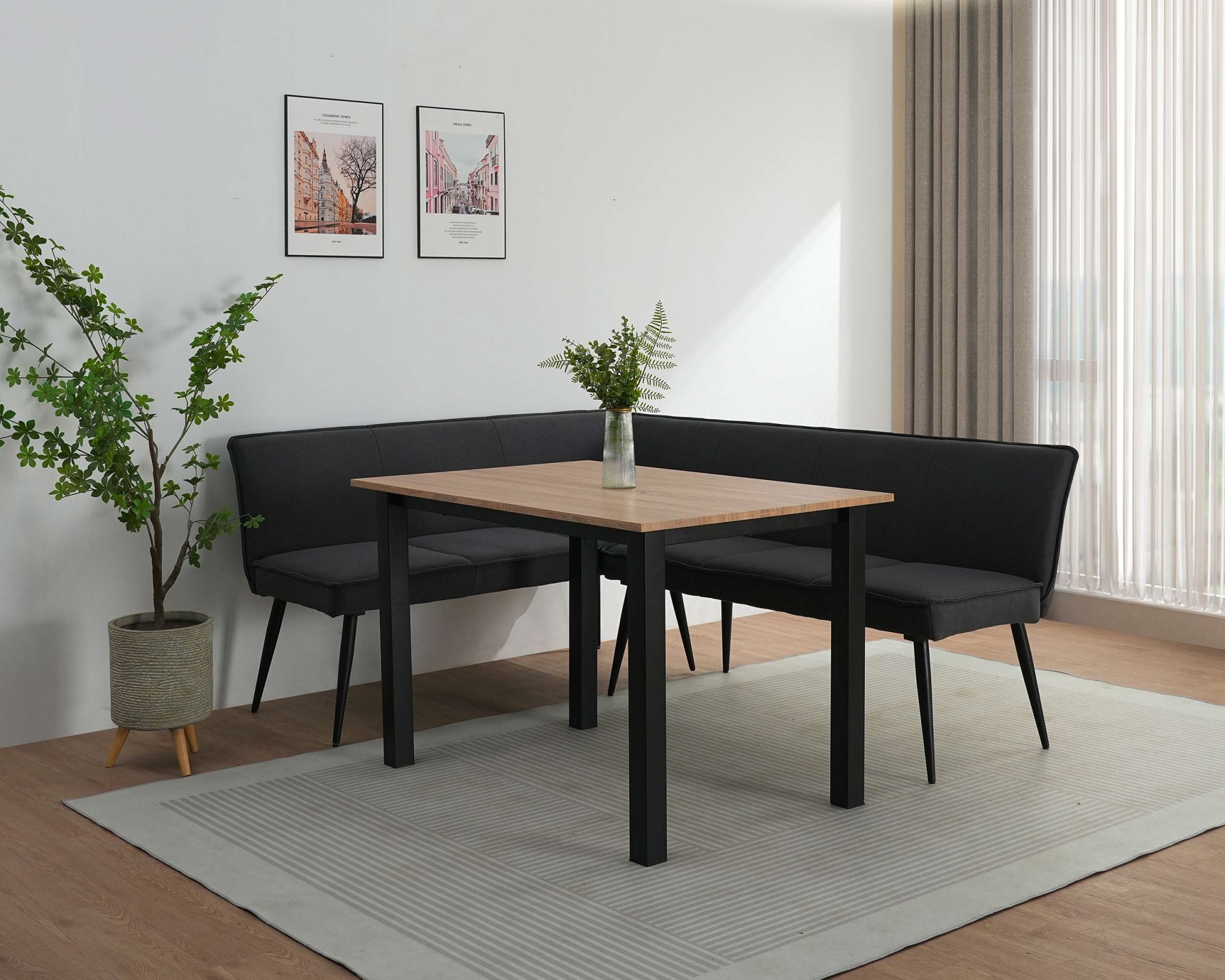GOODproduct Banc de salle à manger »Ianna« schwarze Metallbeine, pflegeleichtem Webstoff Bezug, Breite 193 cm