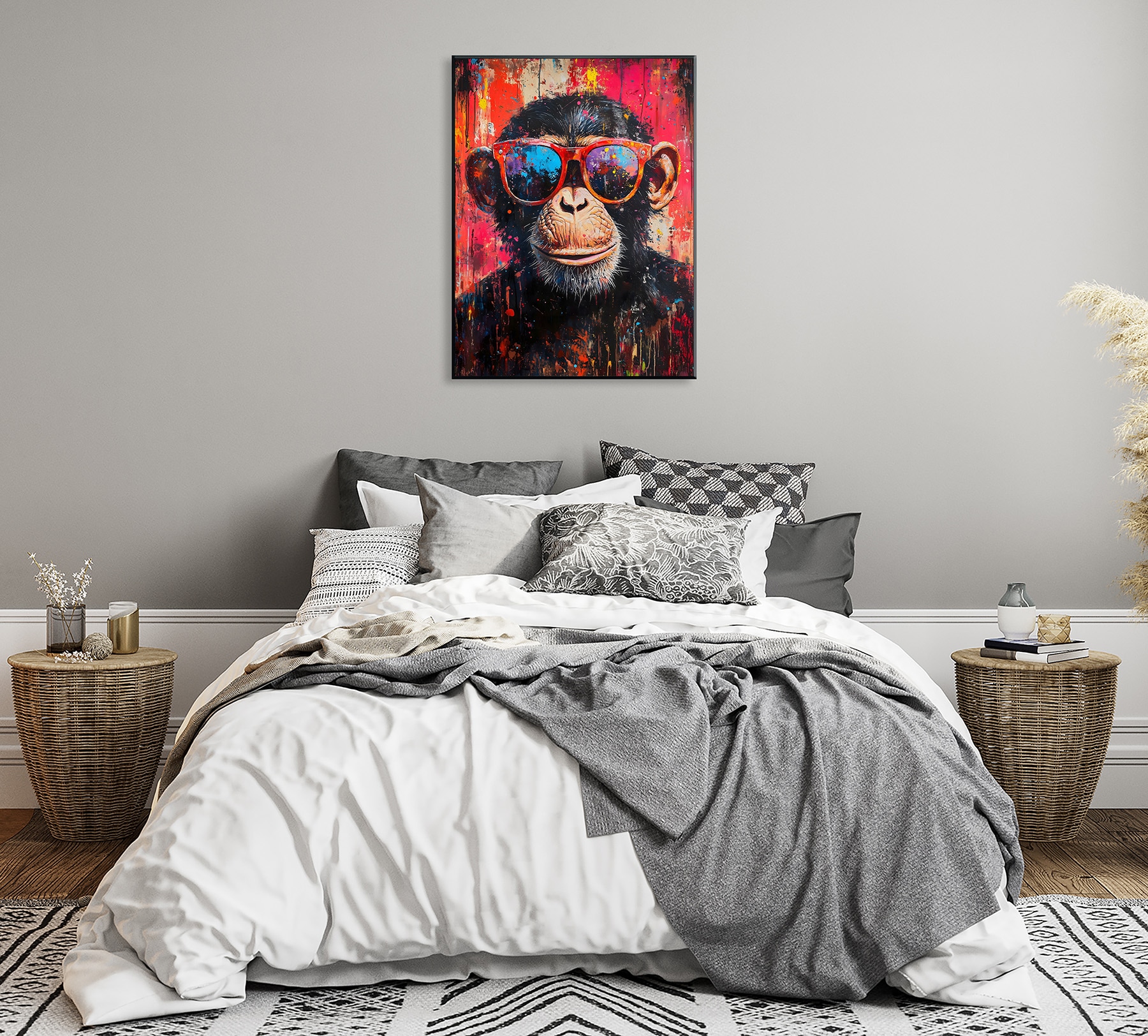 Bönninghoff Peinture à l'huile »handarbeit gerahmt SCHIMPANSE 60x90 cm – Wandbild Pop Art« Images de singes | Pop Art | Singes 1 cuis tlg. fabriqué à la main, chaque image est unique, cadre à joint creux