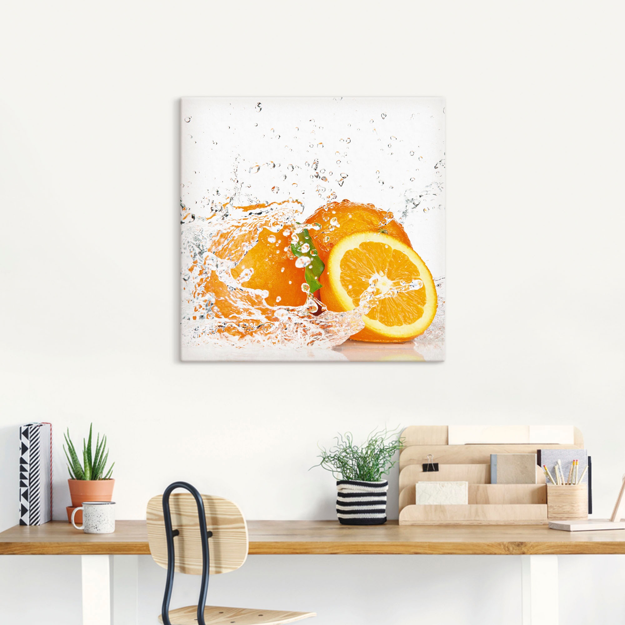 Artland Tableau sur toile »Orange mit Spritzwasser« 1 cuis tlg. als Leinwandbild, Poster, Wandaufkleber in verschied. Grössen