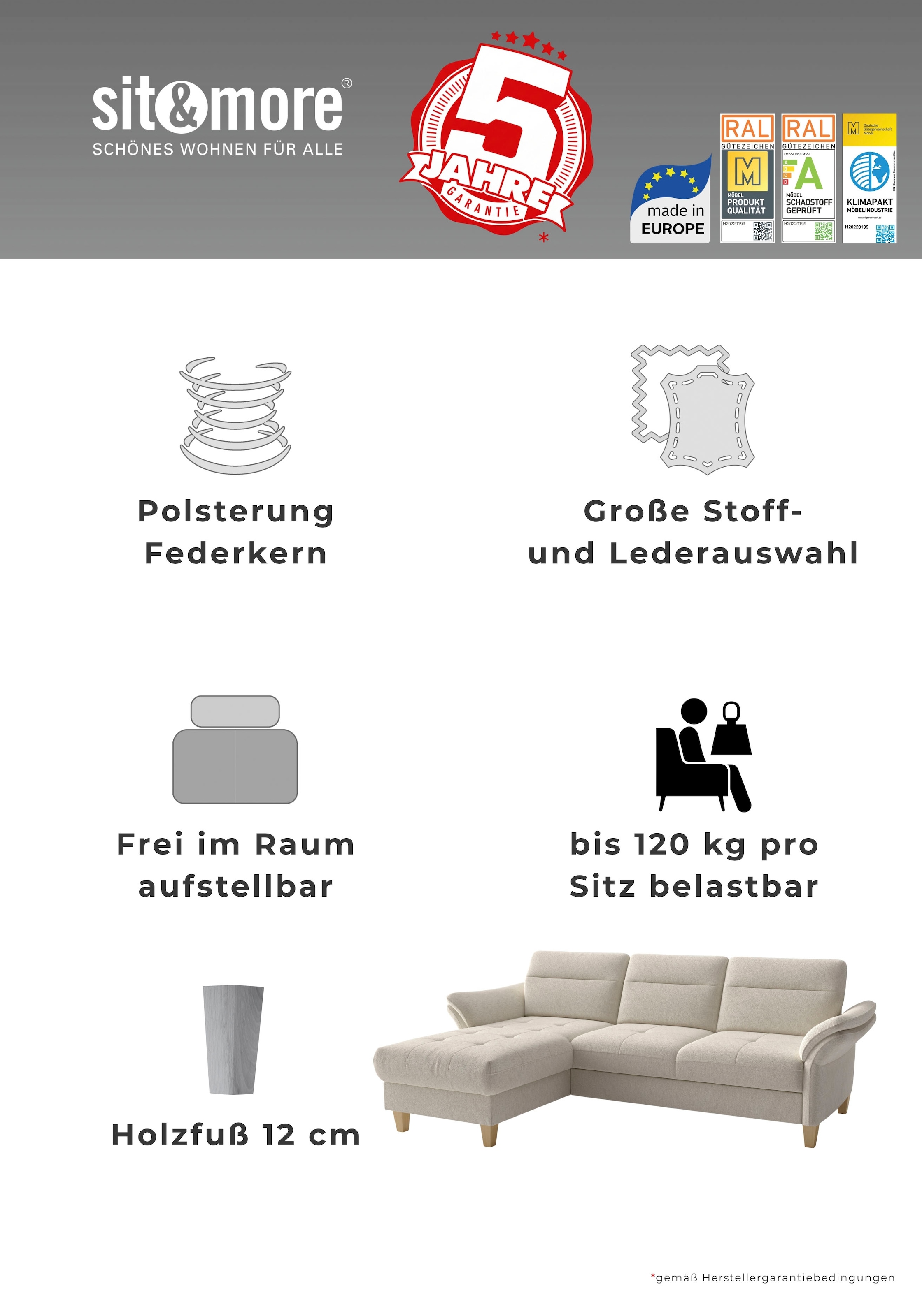 sit&more Polsterhocker »Pamela, B: 58 cm« 1 Stk. tlg. verschiedene Farben und Stoffe,  bis 120 kg belastbar
