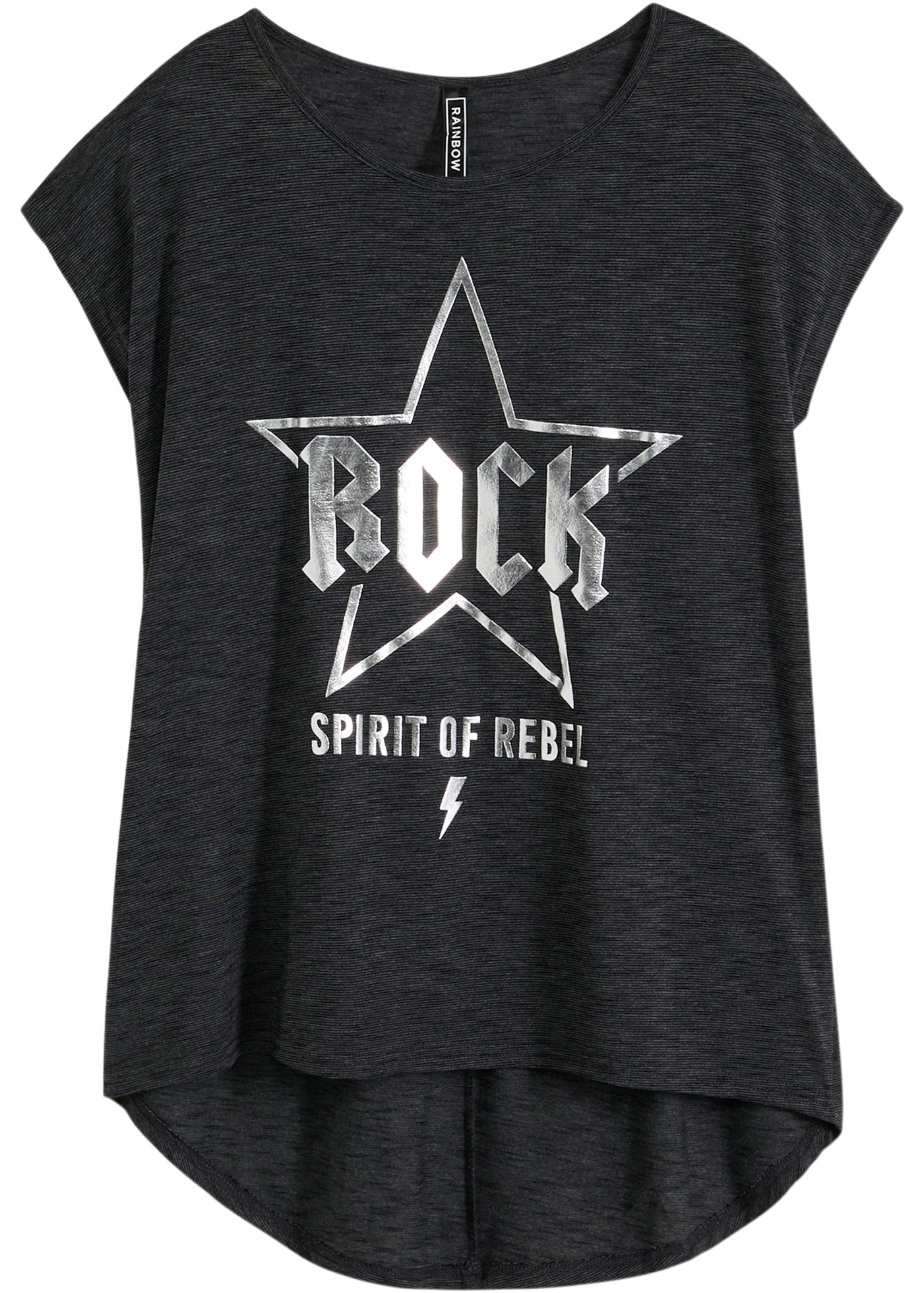 bonprix T-shirt long schmale Passform, Kurzarm-Design, mit Print, aus Viskose-Mix