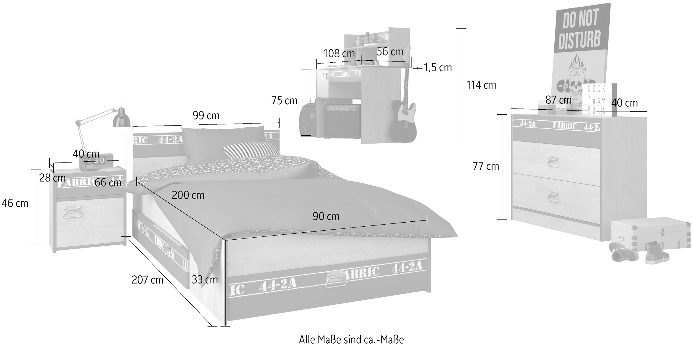 Parisot Jugendzimmer-Set »Parisot Fabric 13« Set, 5-teilig, 5 tlg.