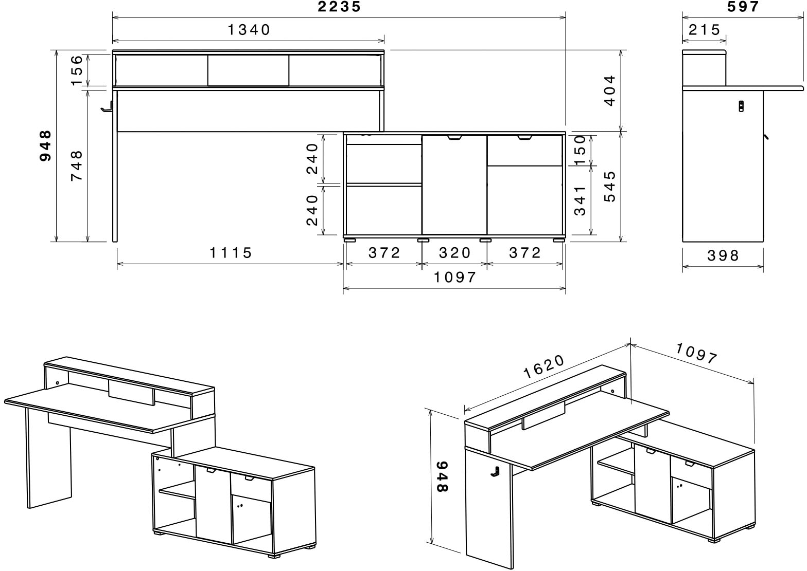 Parisot Table de gaming »Work 11« Set, Ecklösung möglich, 2 cuis tlg.