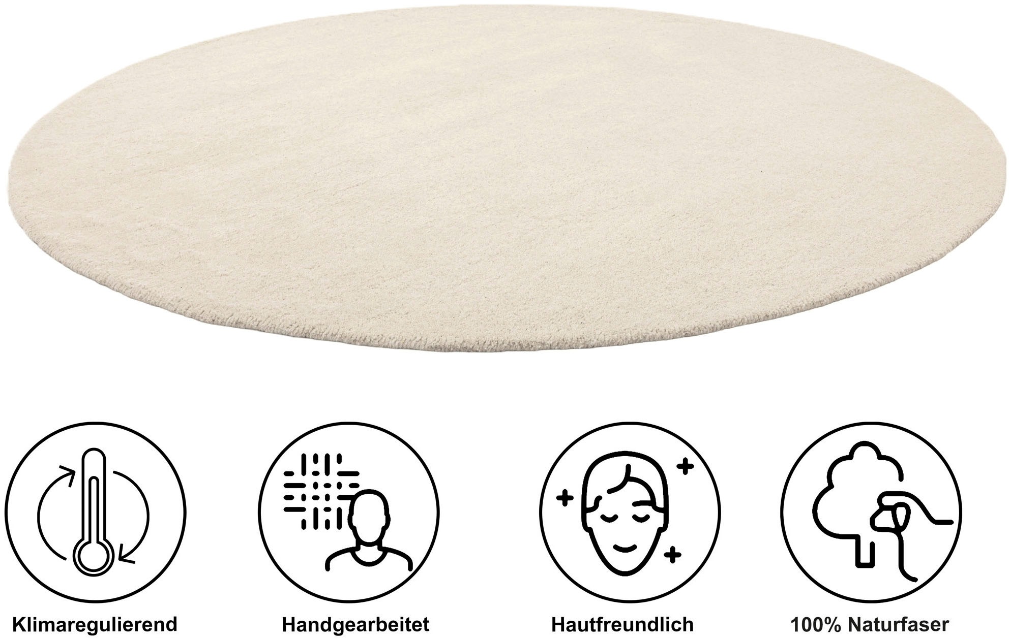 my home Wollteppich »Gabbo Natur, Handgefertigt, Teppich, reine Wolle, meliert« rund 14 mm Höhe besonders weich und dicht