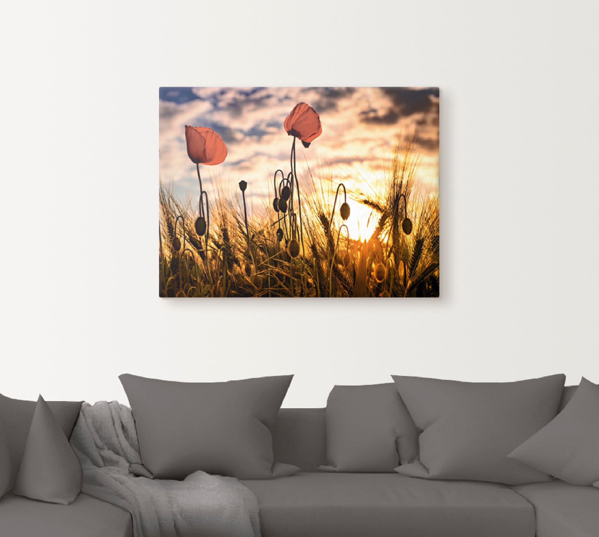 Artland Leinwandbild »Mohnblumen im Sonnenuntergang« Blumen 1 Stk. tlg. auf Holzrahmen gespannt