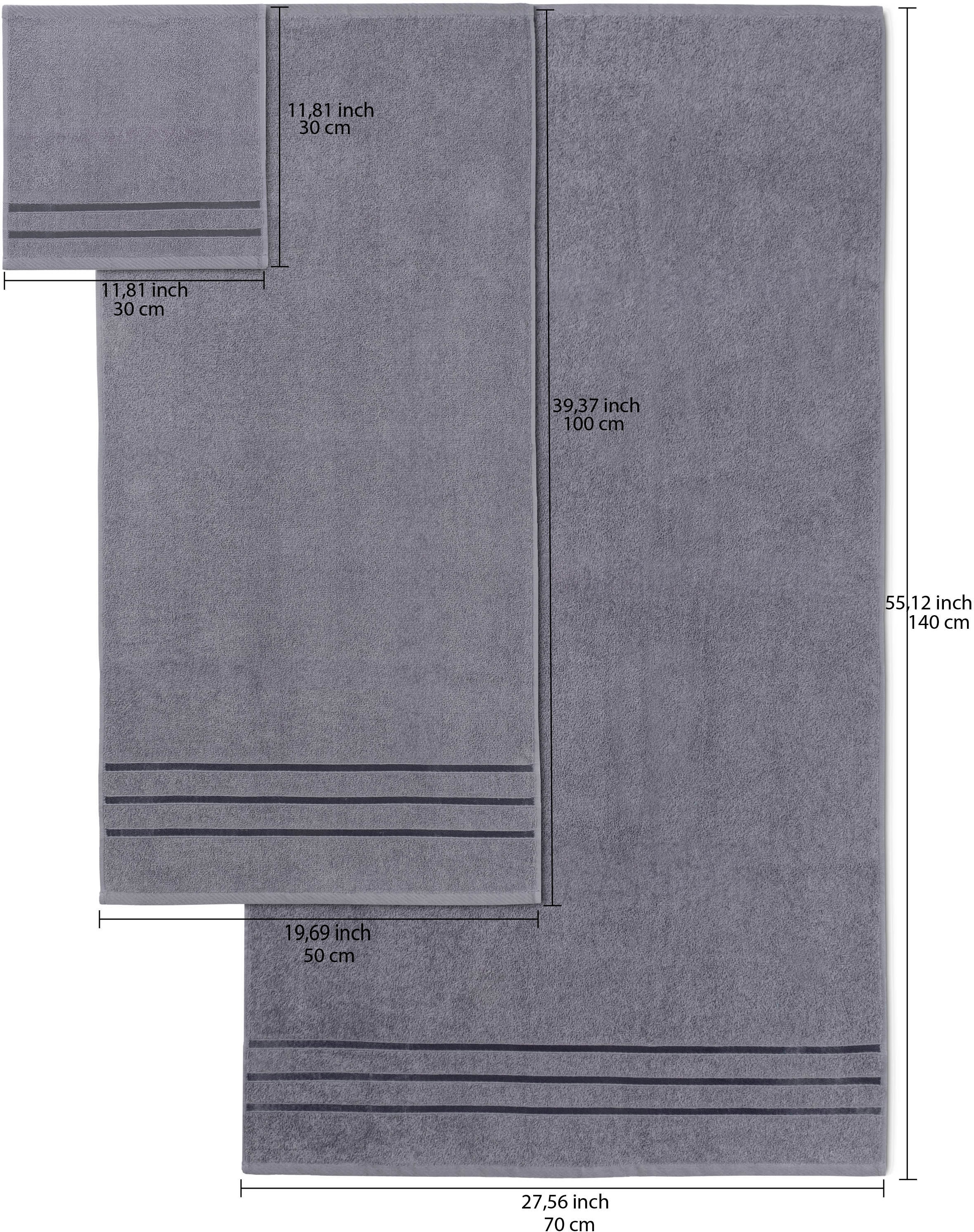 Bruno Banani Handtuch Set »Clement, Duschtücher, Handtücher, Seiftücher« Set mit dezent glänzender Streifenbordüre, einfarbig, aus 100% Baumwolle