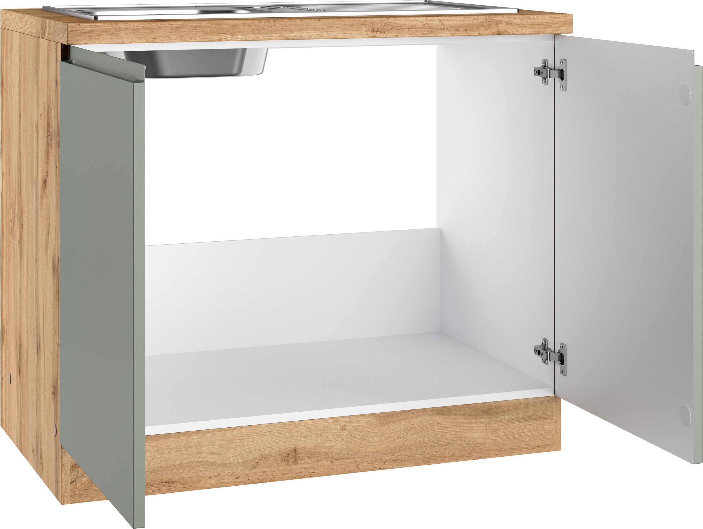 KOCHSTATION Meuble évier »KS-Virginia,neu in verbesserter Ausführung« Rangement, Softclose, sans robinet,  largeur 100 cm, incluant évier encastré, fermeture douce