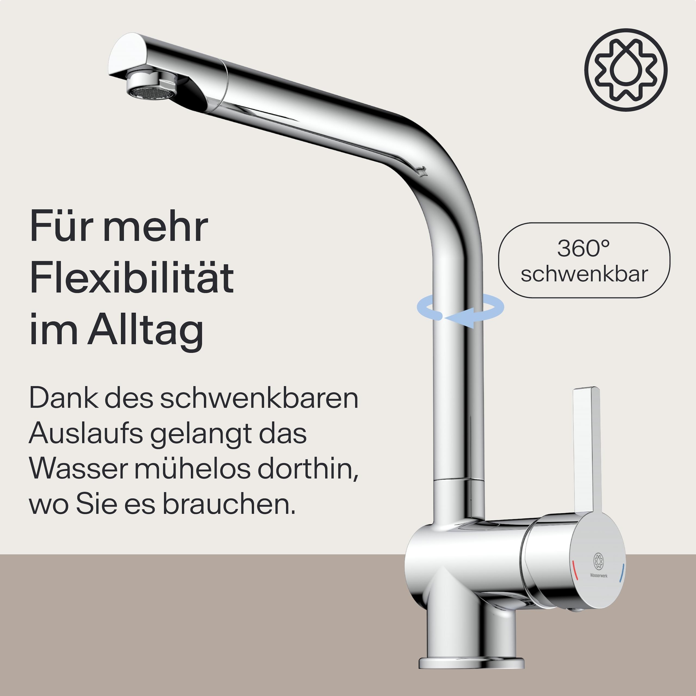 WASSERWERK Robinet d'évier »WK 4, Wasserhahn, Küche, Einhebelmischer« pivotant à 360°, fonction Cold-Start, silencieux