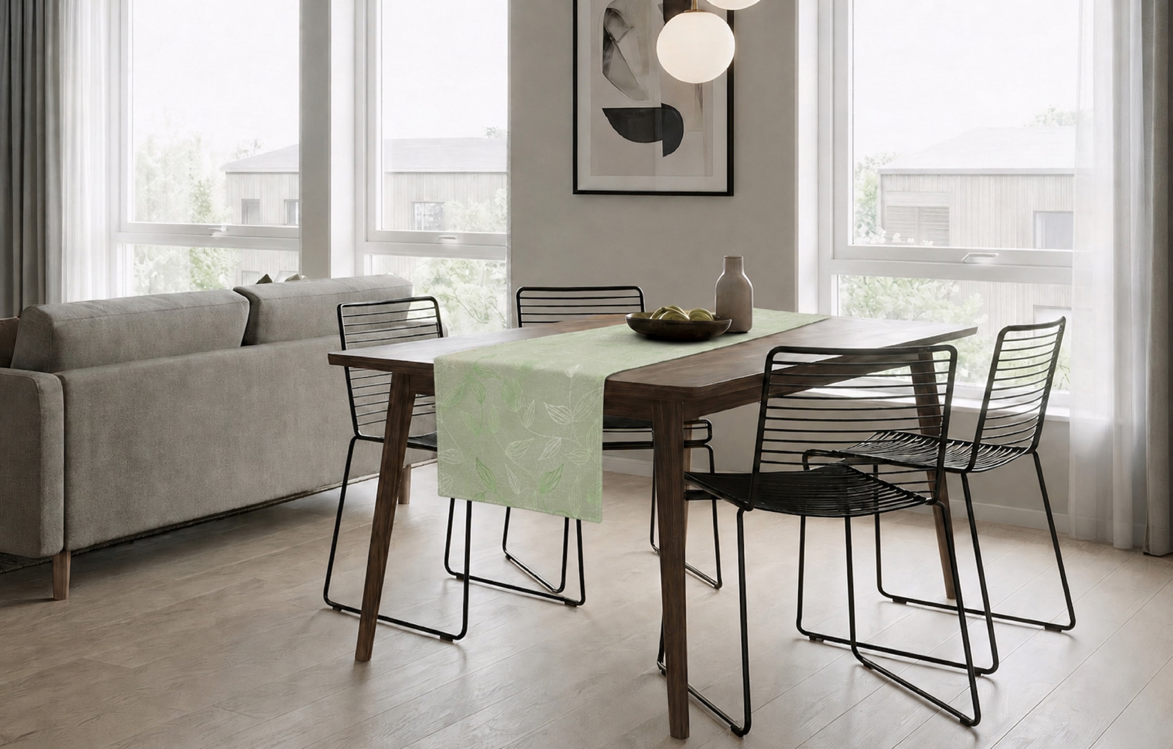 GOODproduct Chemin de table »Raffon« aspect lin avec motif feuille, différentes tailles
