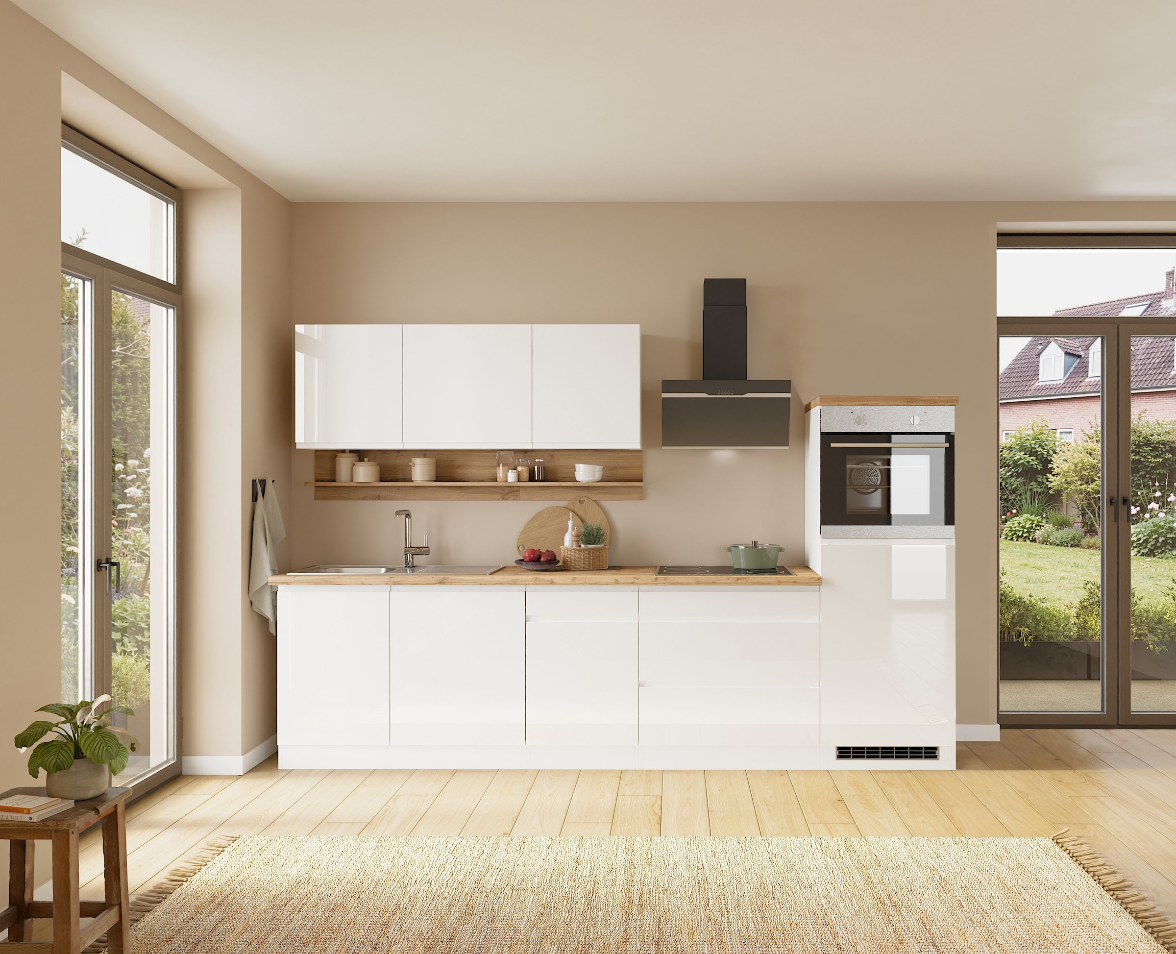 KOCHSTATION Küchenzeile »KS-Virginia,neu in verbesserter Ausführung« Arbeitsplatte 38 mm stark, Stauraum, Softclose,  Breite 300 cm, Soft-Close, ohne E-Geräte