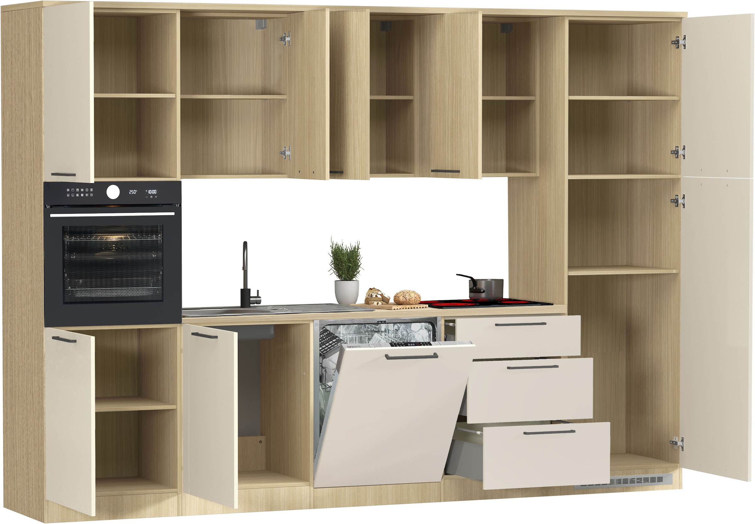 KOCHSTATION Kitchenette »KS-Luna, Einbauküche, Zeilenküche, Küchenblock« Breite 300 cm, wahlweise mit Hanseatic-E-Geräten, APL 35mm stark