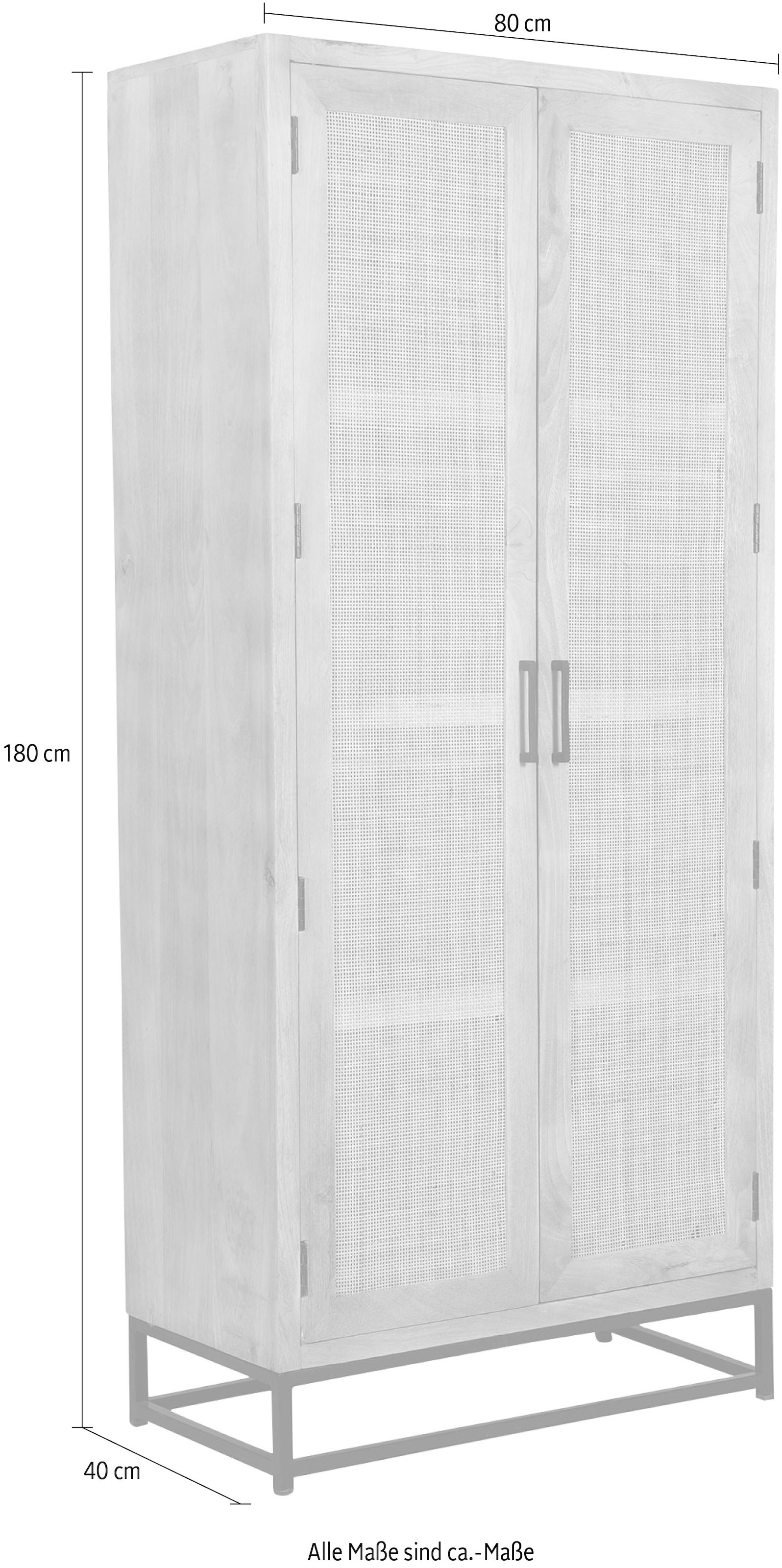 SIT Armoire multi-usages »Auckland aus Mangoholz Garderobenschrank, Rattan-Front & Metallgestell« inserts en rotin tendance pour un charme bohème et rétro naturel