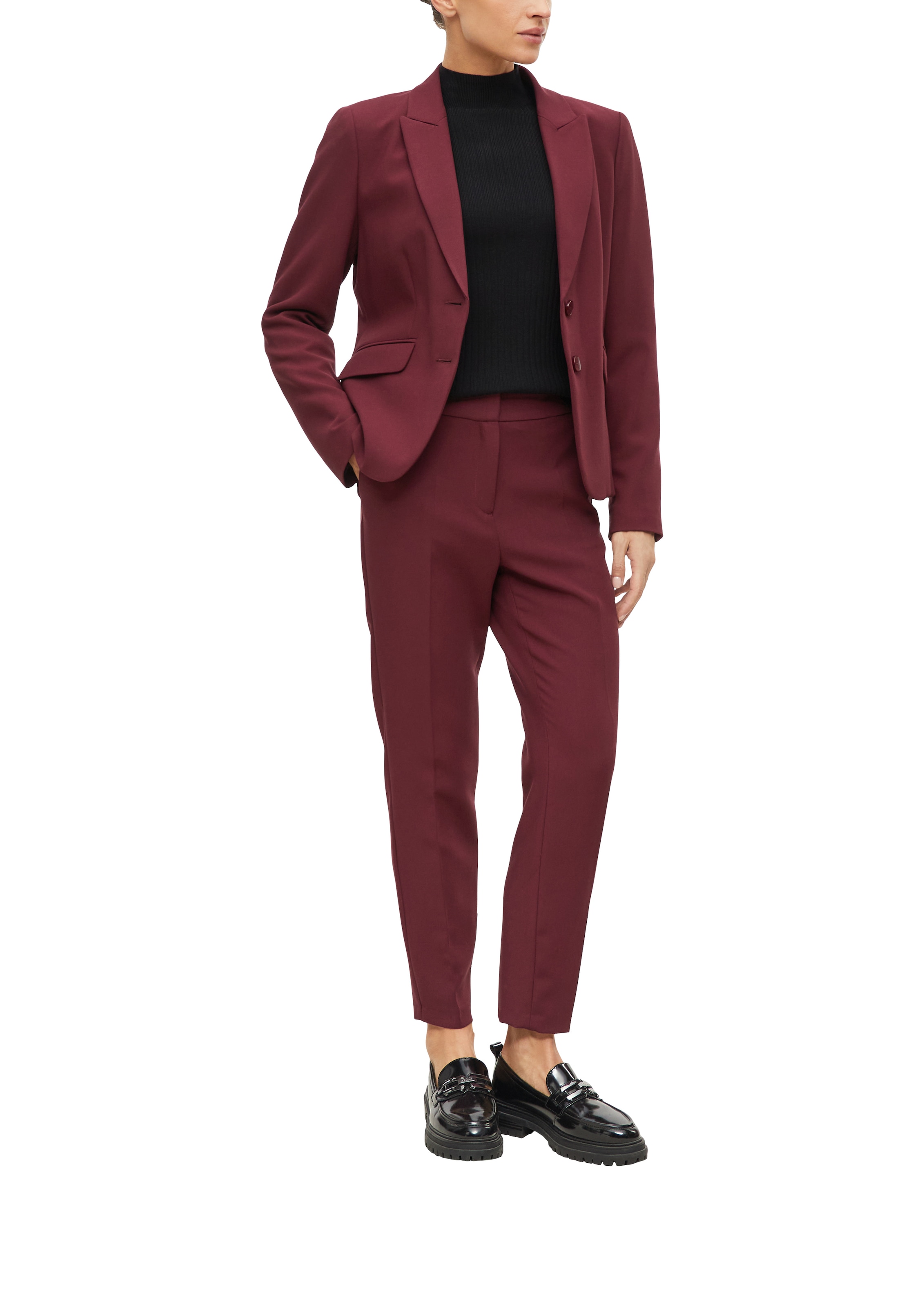 s.Oliver BLACK LABEL Pantalon en tissu  avec ceinture élastique et plis devant / viscose stretch