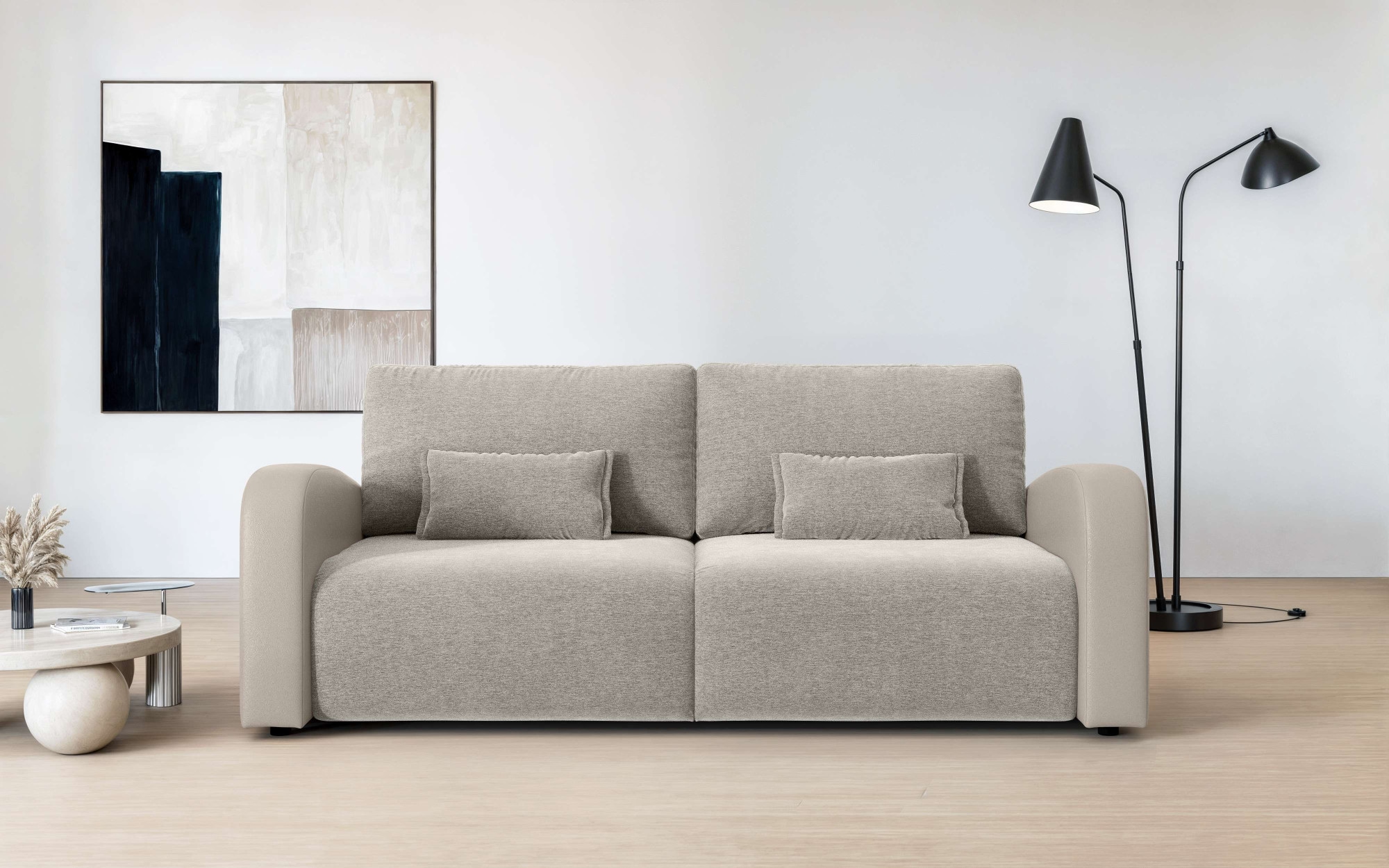 GOODproduct 3-Sitzer »JIGGS wahlweise Schlafsofa mit Bettkasten, Masse B/H/T: 228/96/110 cm« Sofa mit Wellenunterfederung, enthält 2 Rückenkissen und 2 Zierkissen
