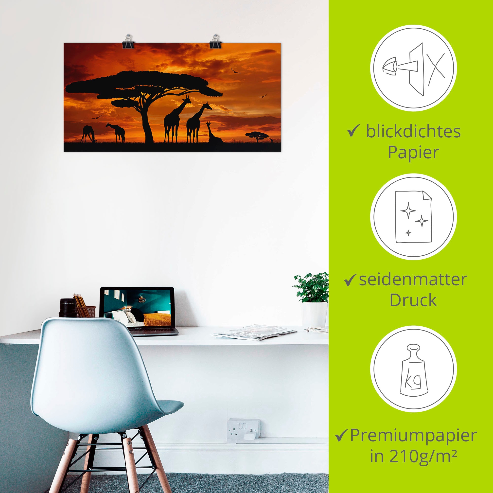 Artland Fresque murale »Herde von Giraffen im Sonnenuntergang« 1 cuis tlg. als Leinwandbild, Poster in verschied. Grössen