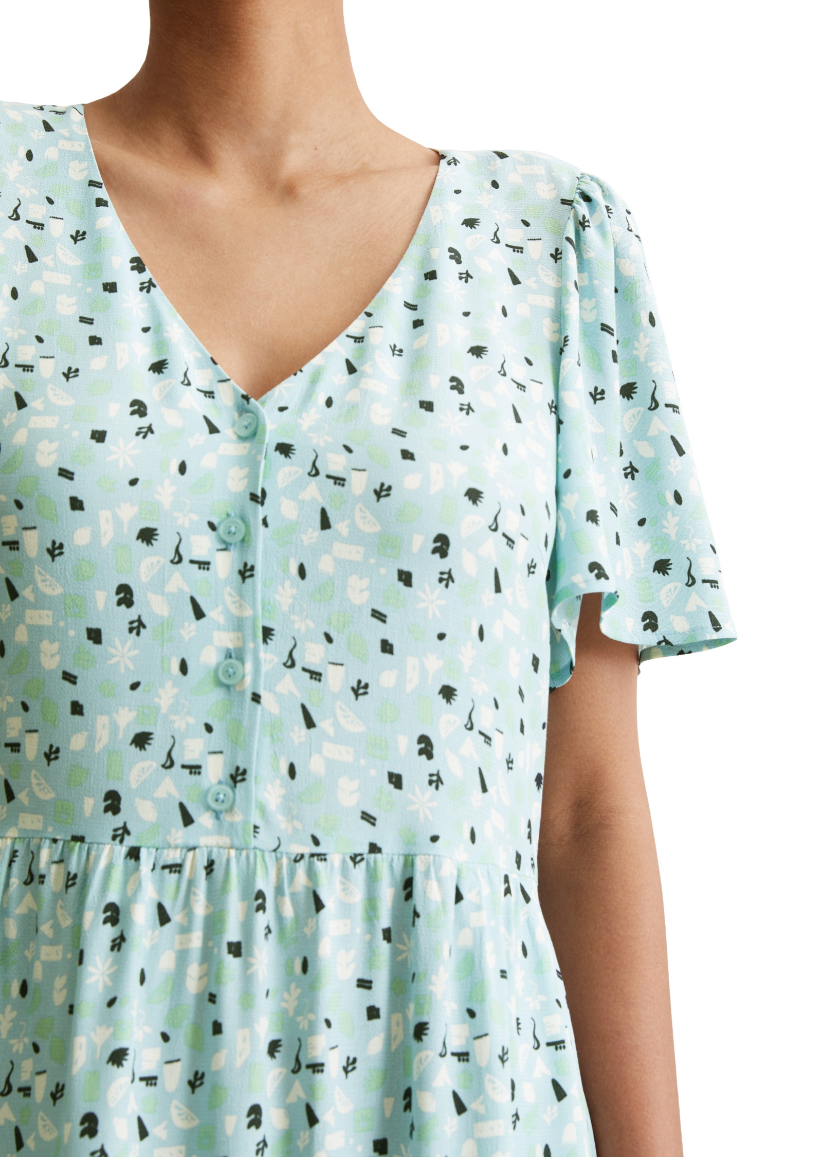 Marc O'Polo DENIM Sommerkleid eingelassene Taschen mit elastischer Taille und Allover-Print