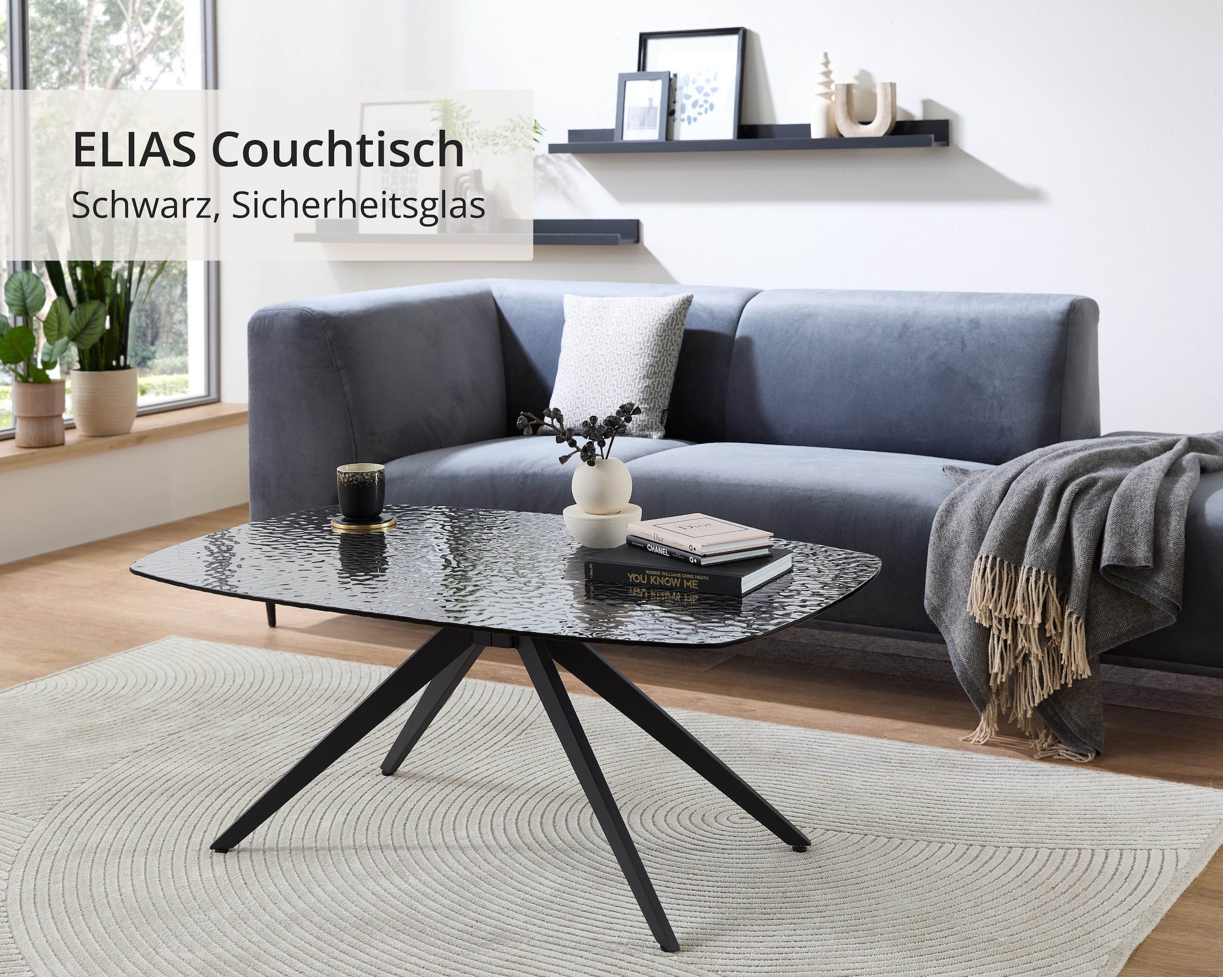 Stolkom Couchtisch »Elias Glastisch schwarz, Wohnzimmertisch BxHxT 110x44x70 cm« Sicherheitsglas Bruchsicher, Glasplatte Wasserwelle schwarz getönt