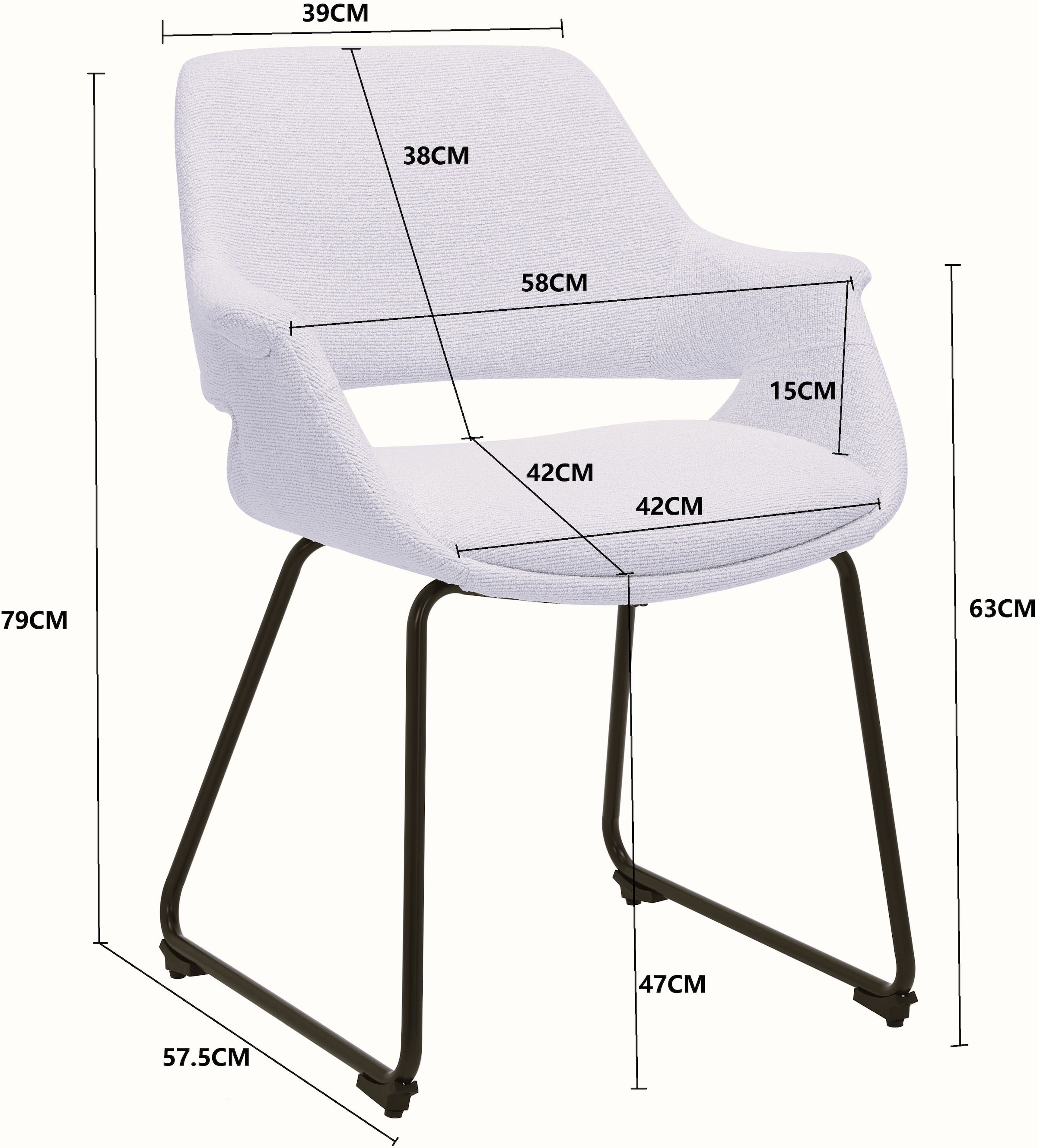 GOODproduct Chaise de salle à manger »Genna« (Ensemble) 2 cuisRevêtement en tissu facile d’entretien, structure métallique élégante, hauteur d’assise 47 cm