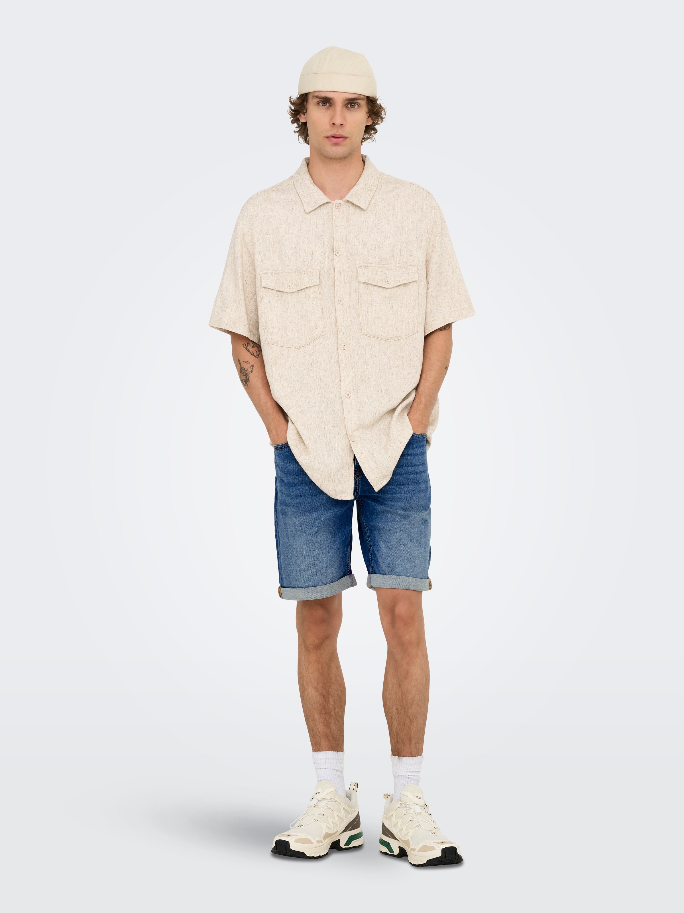 ONLY & SONS Short en jean »ONSPLY JOG MBD 0024 ANA DNM SHORTS NOOS« mélange coton, coupe régulière