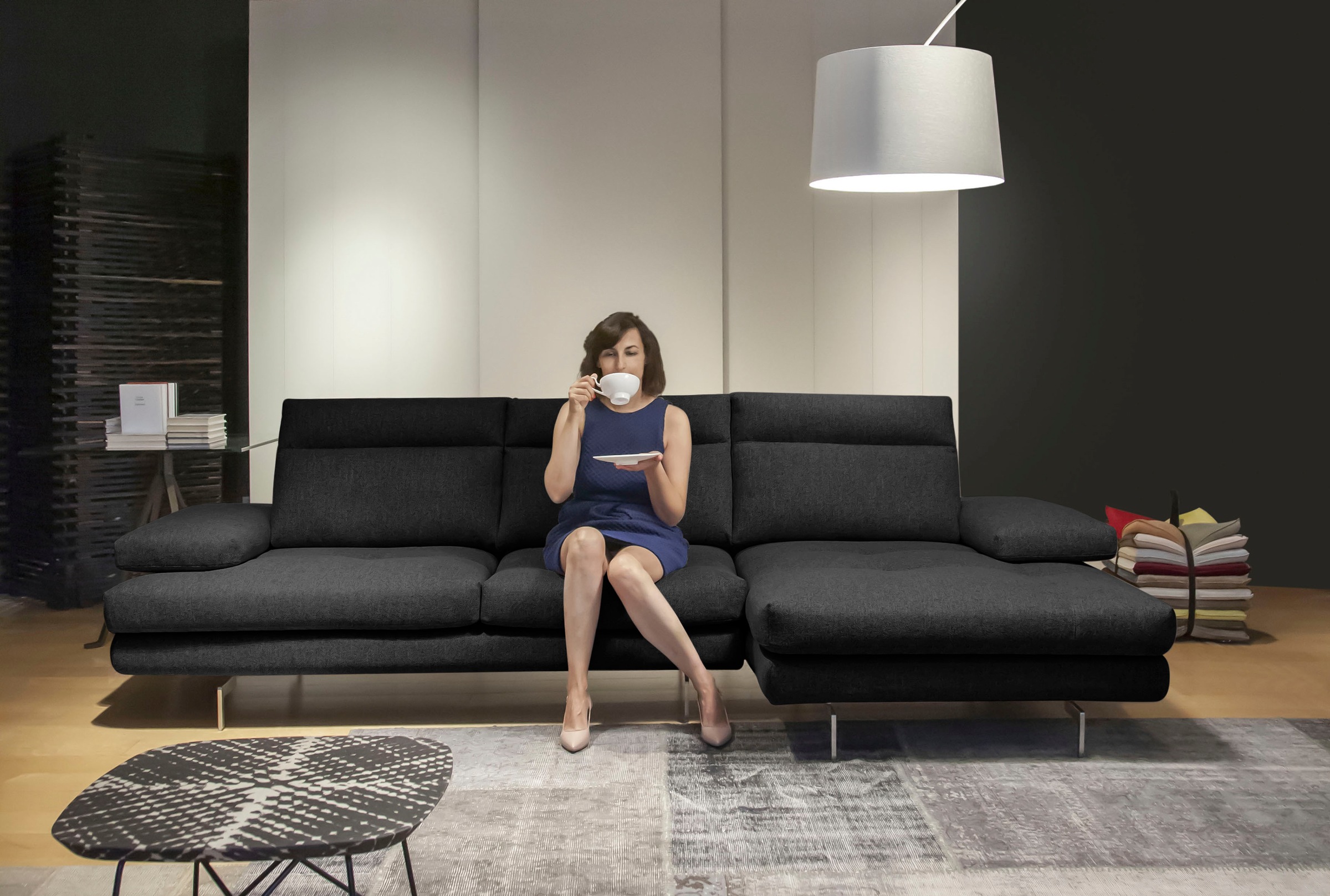 CALIA ITALIA Ecksofa »Toby Wing, B/T: 288/153 cm, Designsofa mit hohem Sitzkomfort, L-Form« inklusive Sitztiefenverstellung, Füsse in chrom glänzend