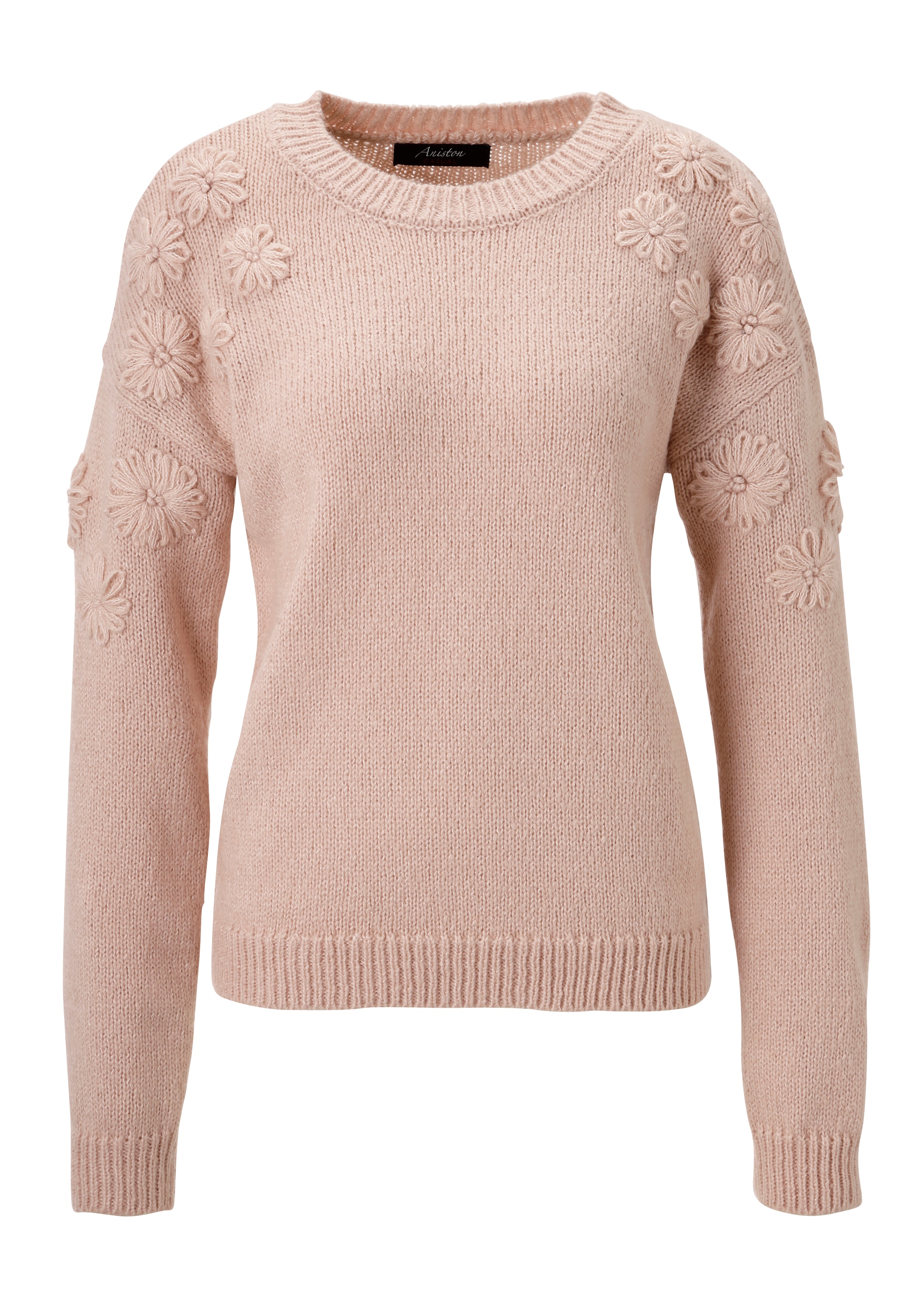 Aniston CASUAL Strickpullover mit aufgestrickten Blüten verziert - NEUE KOLLEKTION