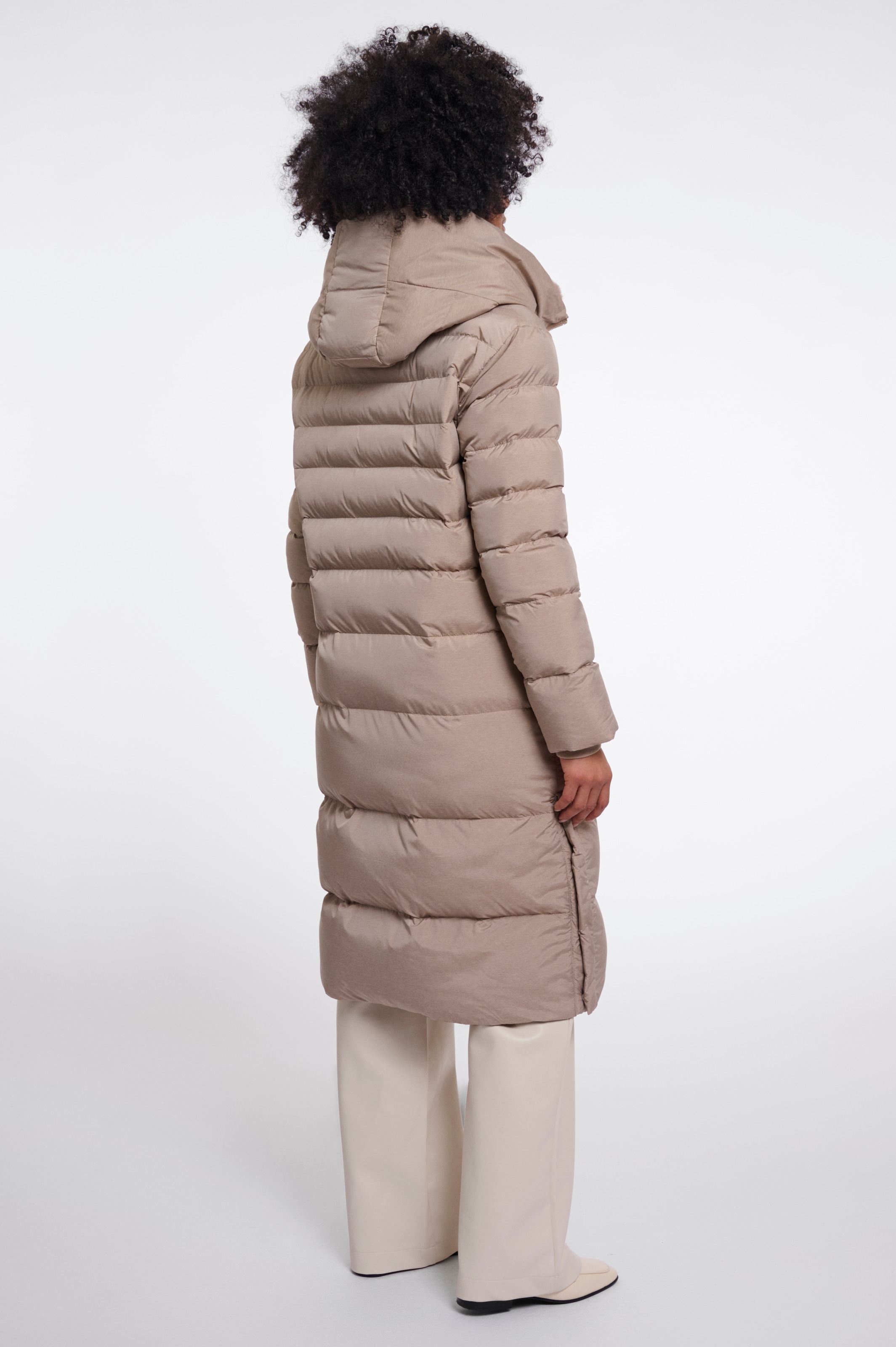 Rino & Pelle Manteau long Steppmantel mit Kapuze und Fellimittat