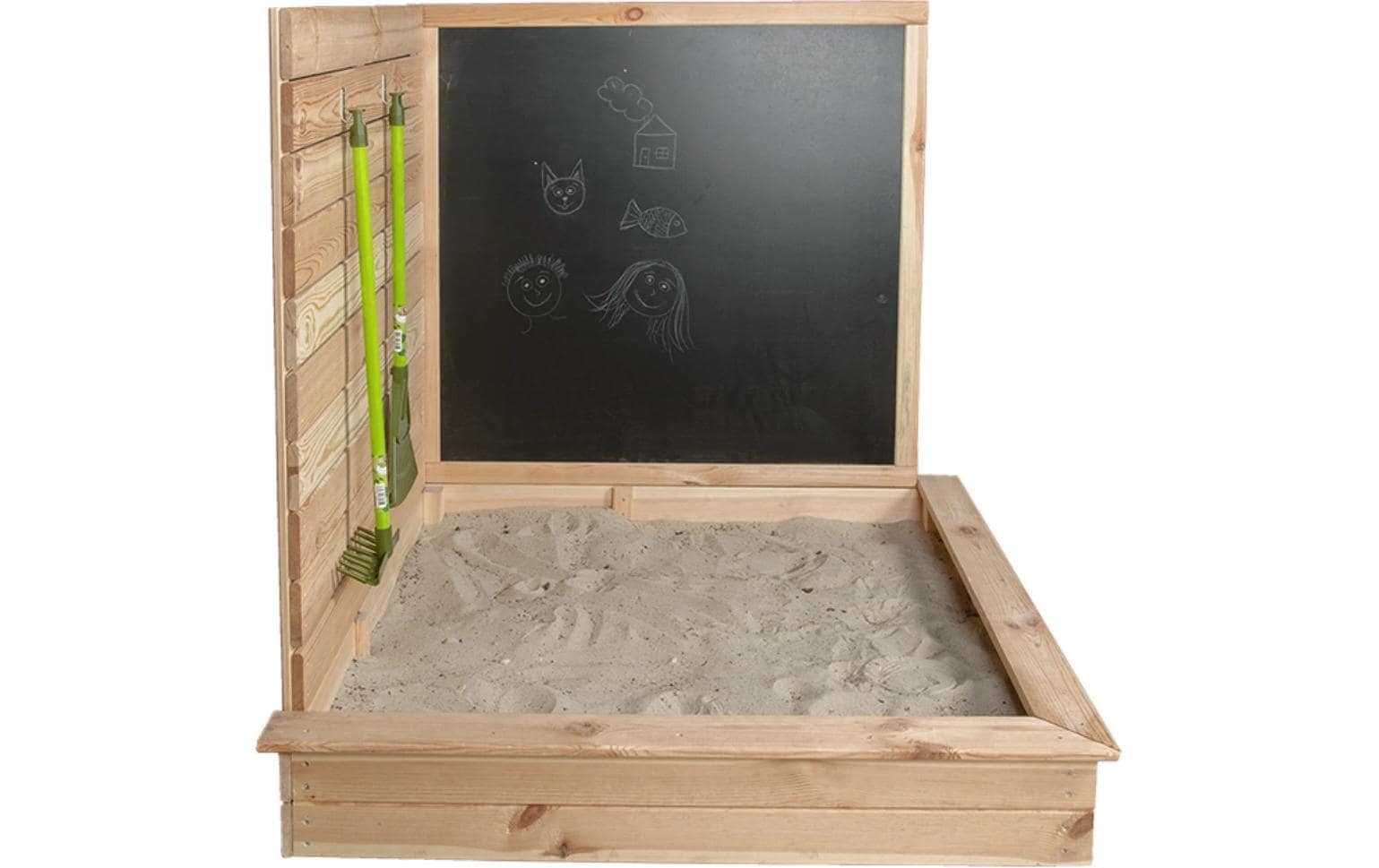esschert design Sandkasten »mit Tafel Holz 115.5 cm« Platzsparender Kindersandkasten aus Holz mit Kreidetafel