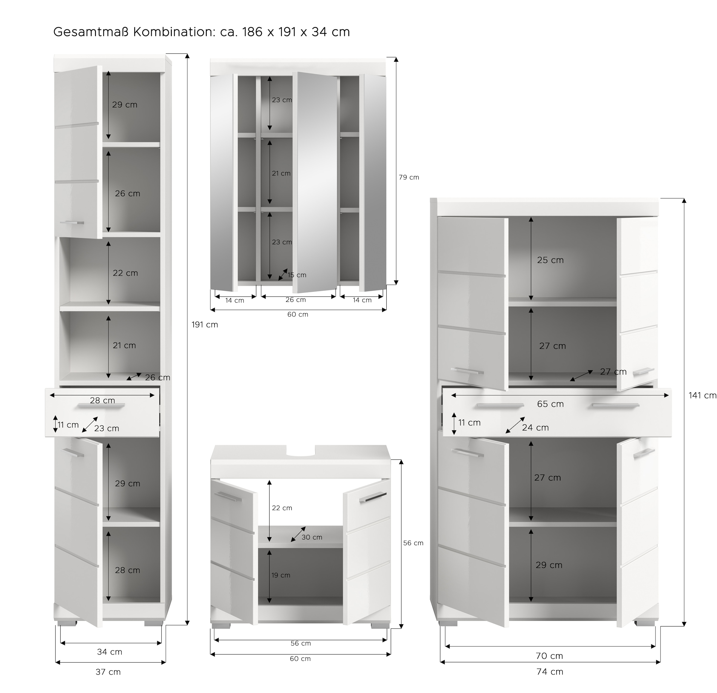 welltime Badmöbel-Set »Siena, 4 teilig, bestehend aus:« Set, TOPSELLER!, 4 Stk. tlg.
