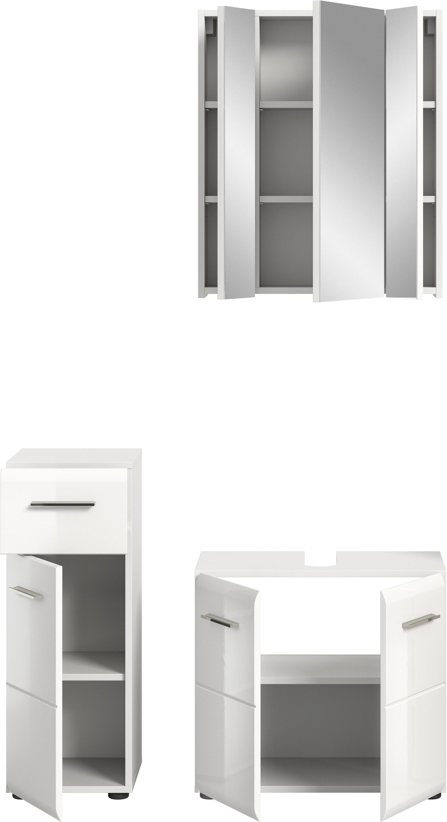 INOSIGN Badmöbel-Set »FLORENZ, TOPSELLER!, 3-teilige Badkombination, hochwertige MDF-Front« best. aus: 1 Unterschrank, 1 Waschbeckenunterschrank, 1 Spiegelschrank, 
