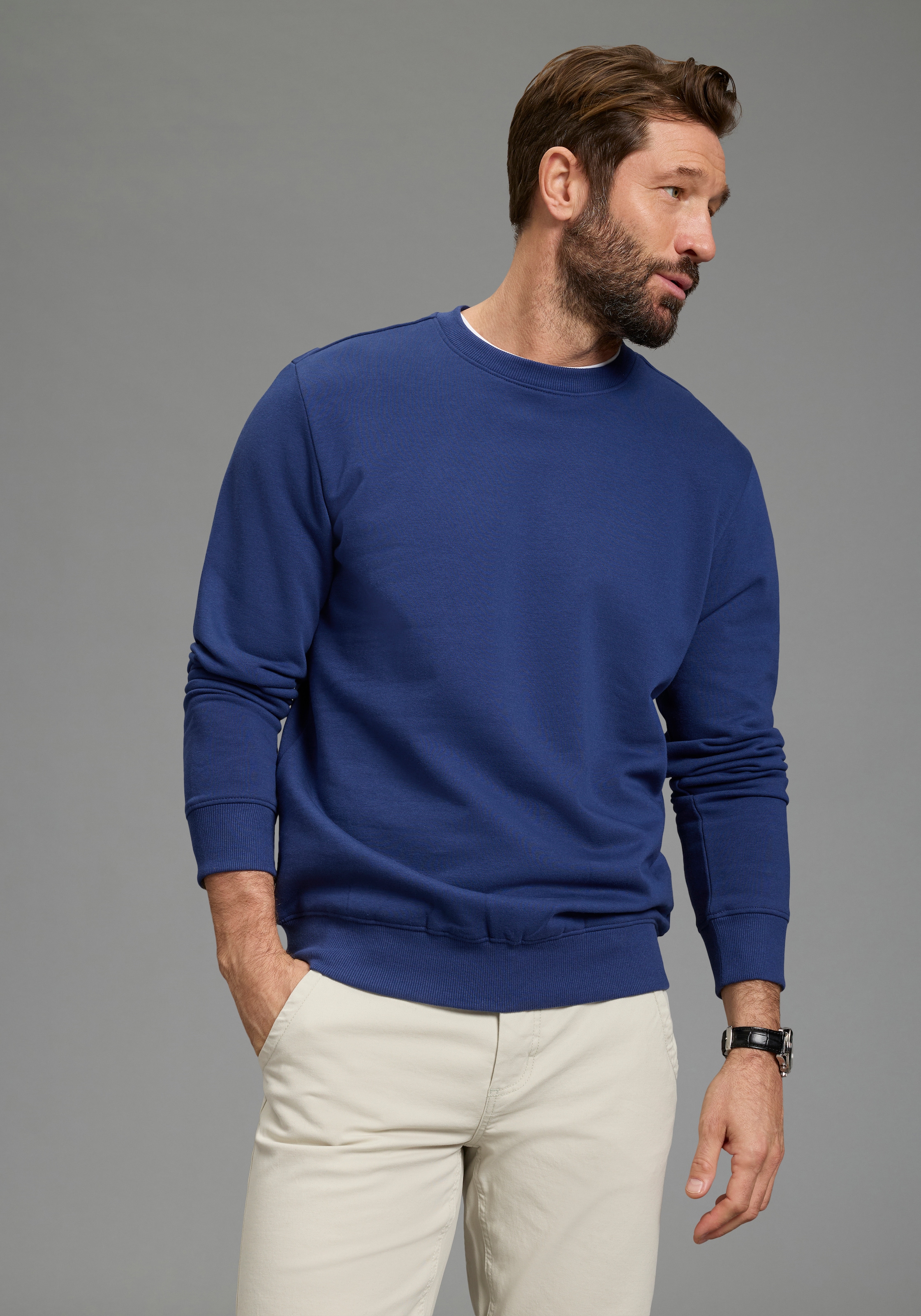 Man's World Sweat-shirt, 2 pièces mit Rundhalsausschnitt, unifarben, Langarm, normale Passform
