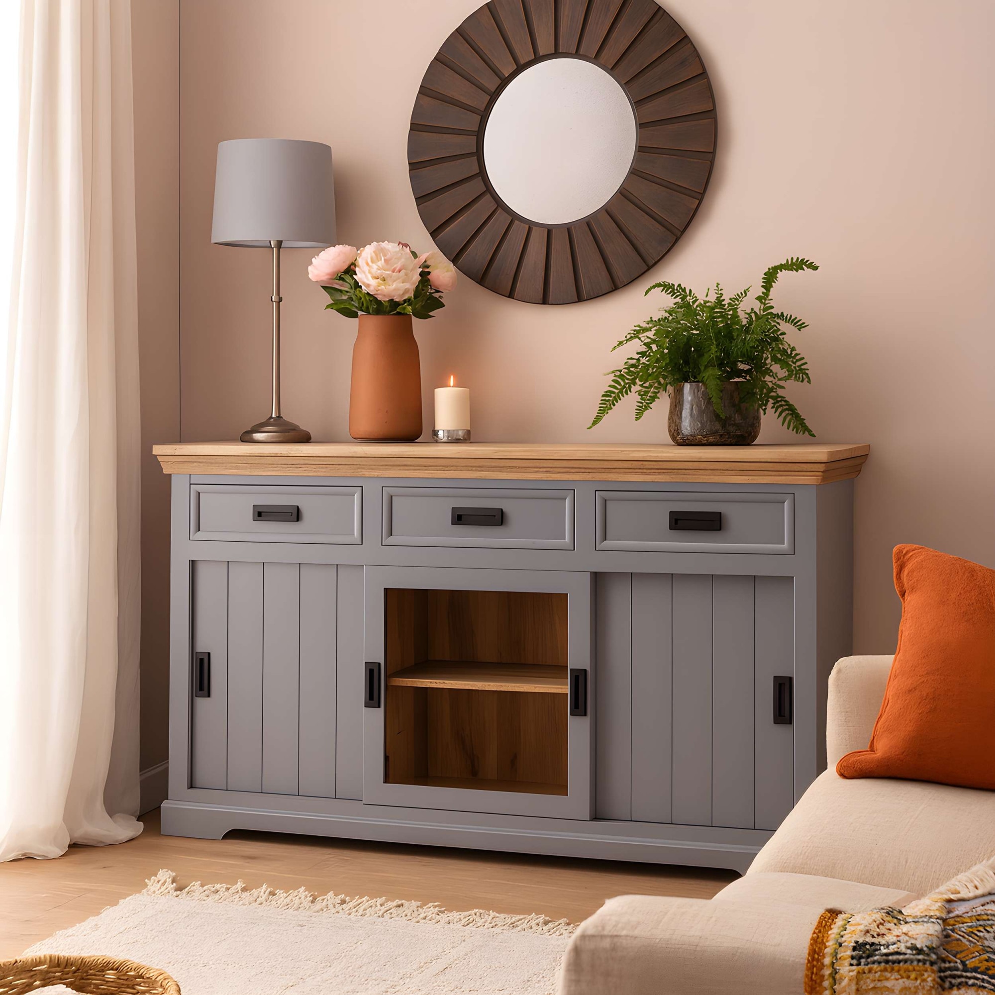 Home affaire Sideboard »Alpinist« mit 3 Schiebetüren, handgefertigt, Unika-Möbel, Breite 160 cm