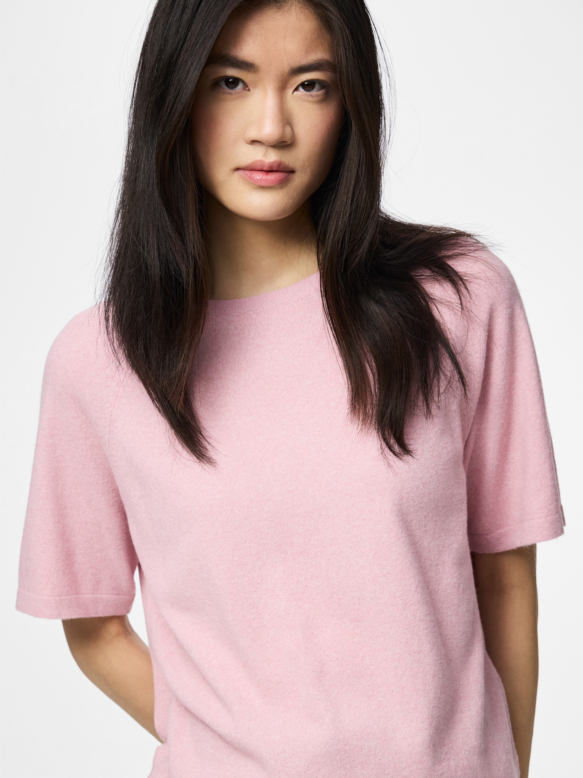 pieces Pull à manches courtes »PCBREE SS O-NECK KNIT NOOS BC« mélange de matériaux, coupe régulière