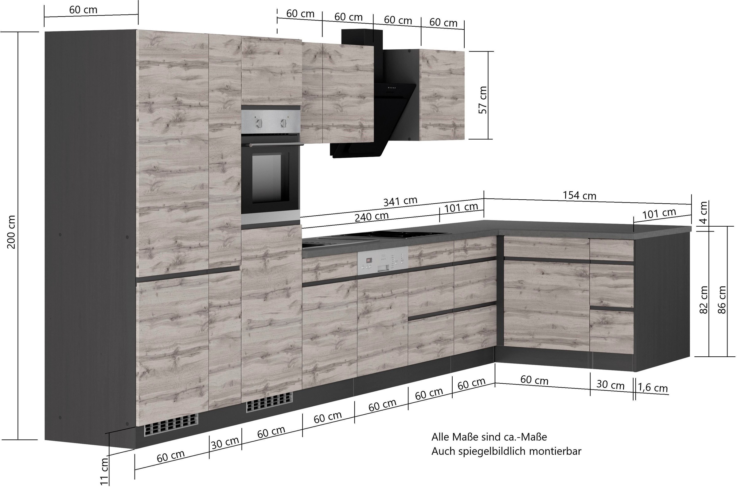 KOCHSTATION Winkelküche »KS-Riesa« Stellbreite 490/153 cm, ohne E-Geräte