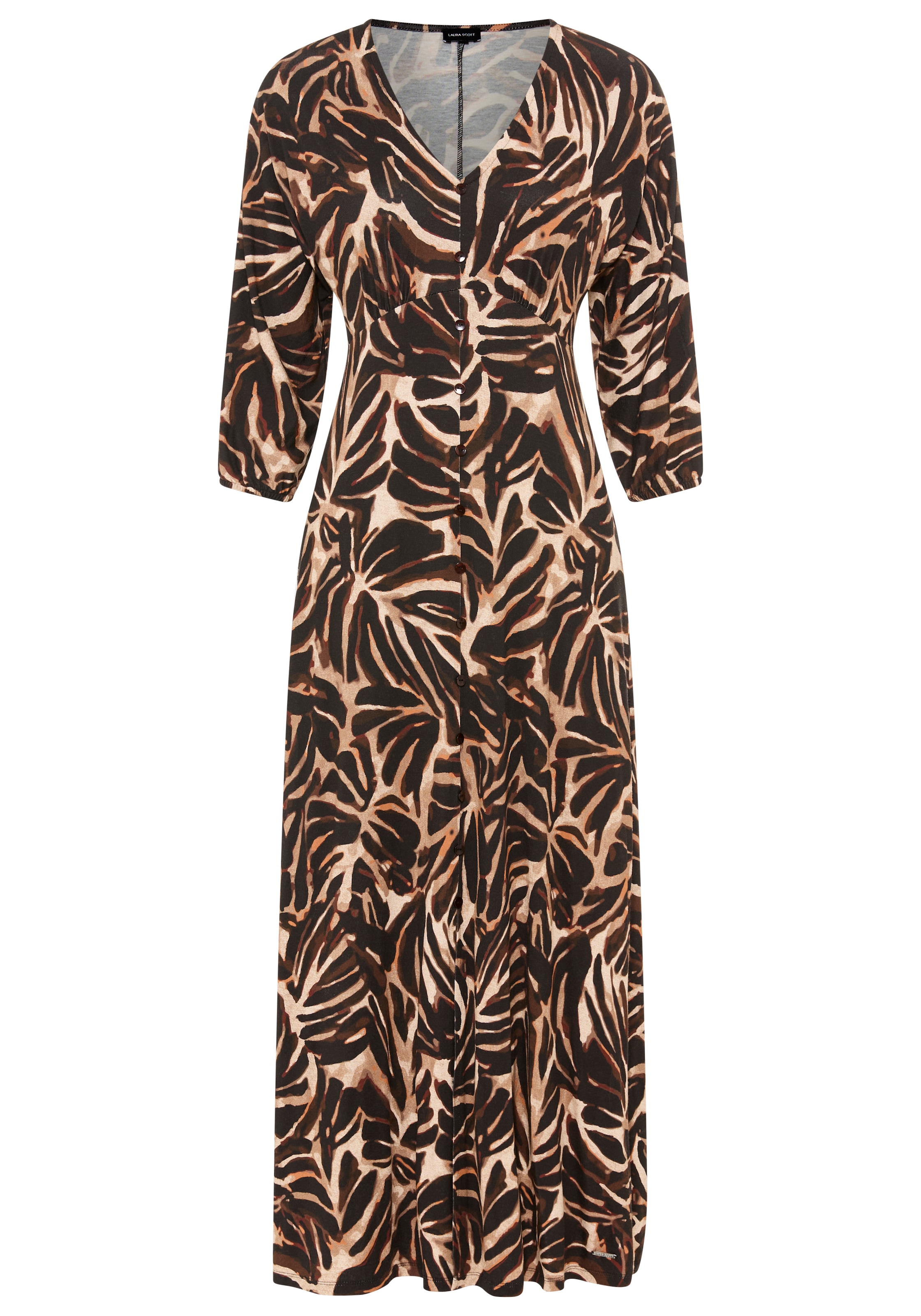 Laura Scott Maxikleid mit Zierknopfleiste und Alloverprint in angesagten Naturtönen