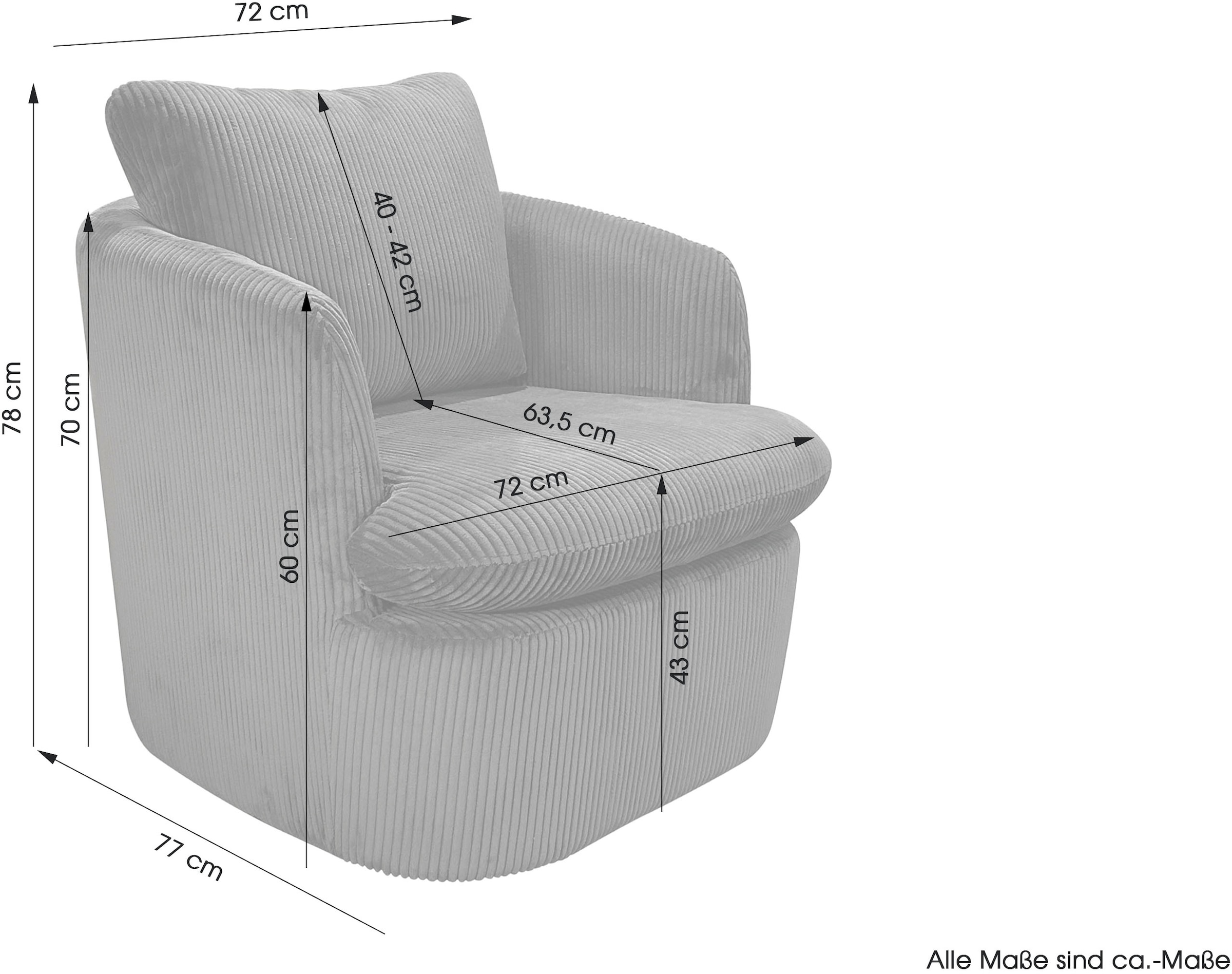 byLIVING Sessel »HARMONY« Grob-Cord, 360° drehbar, Schaumstoff, loses Sitz- und Rückenkissen