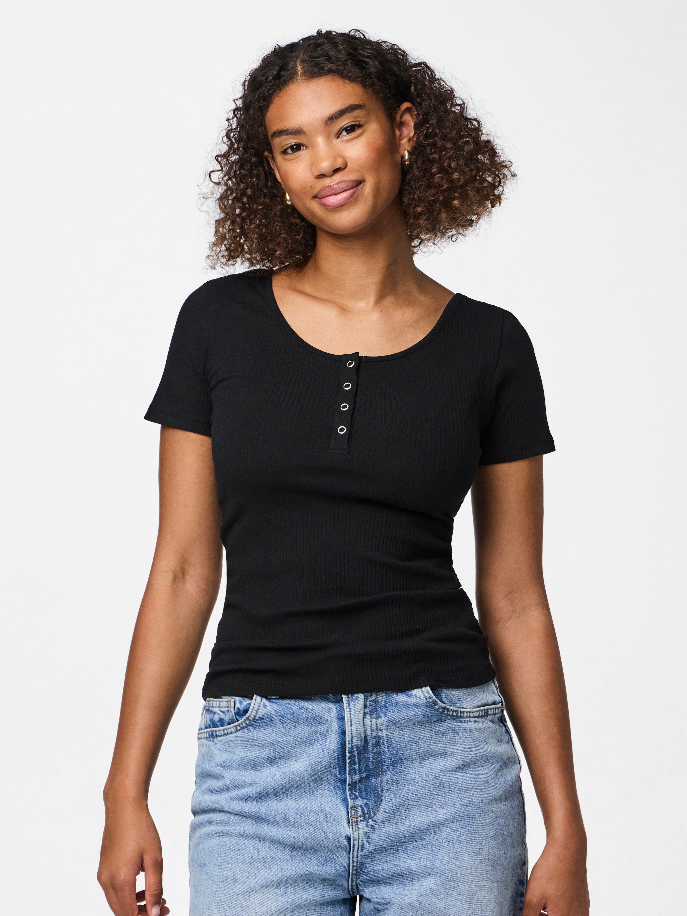 pieces Kurzarmshirt »PCKITTE SS TOP NOOS BC« Baumwollmischung, slim fit